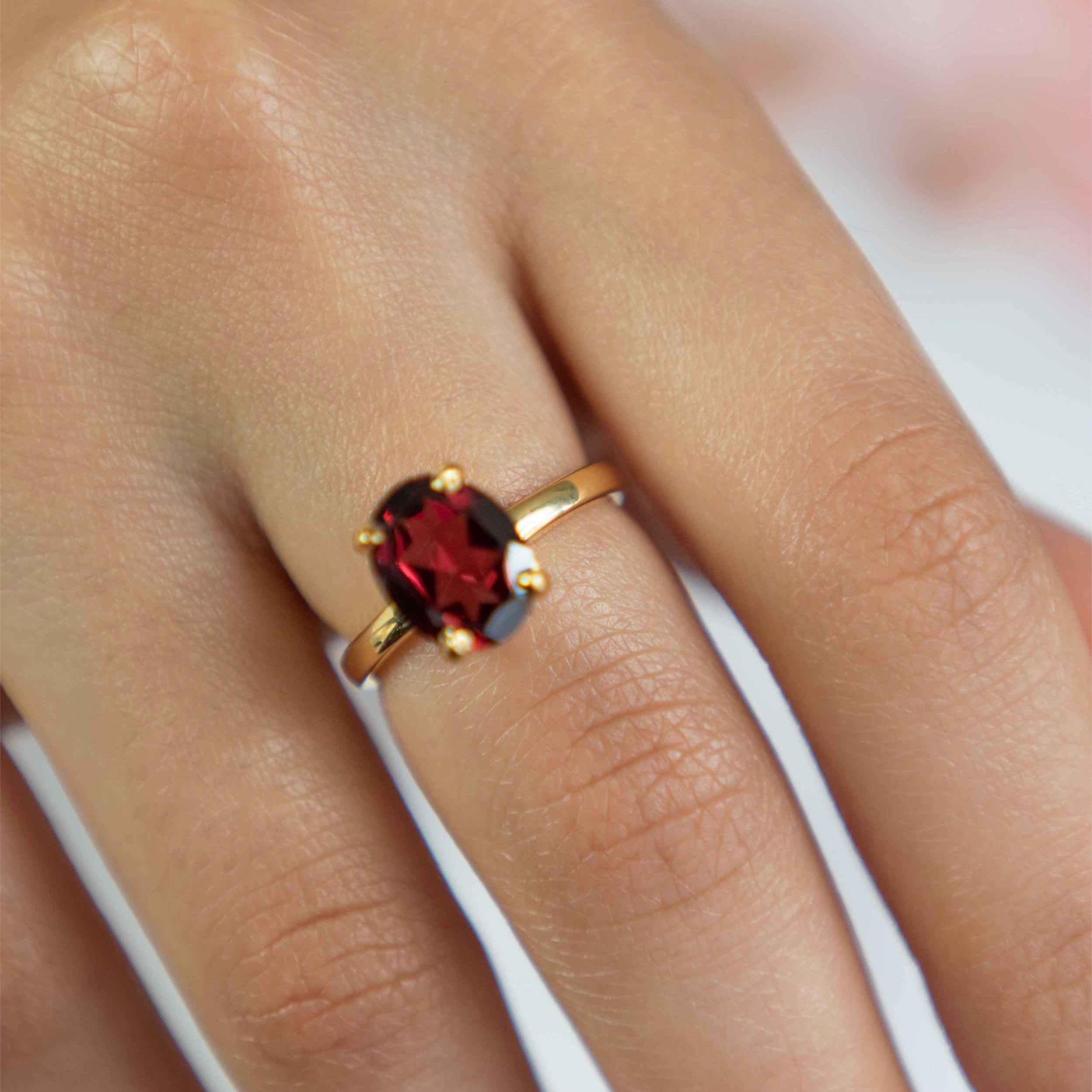 Genuine Red Garnet Natural Gemstone Gold Plated Vermeil high quality January birthstone ring gifts for women