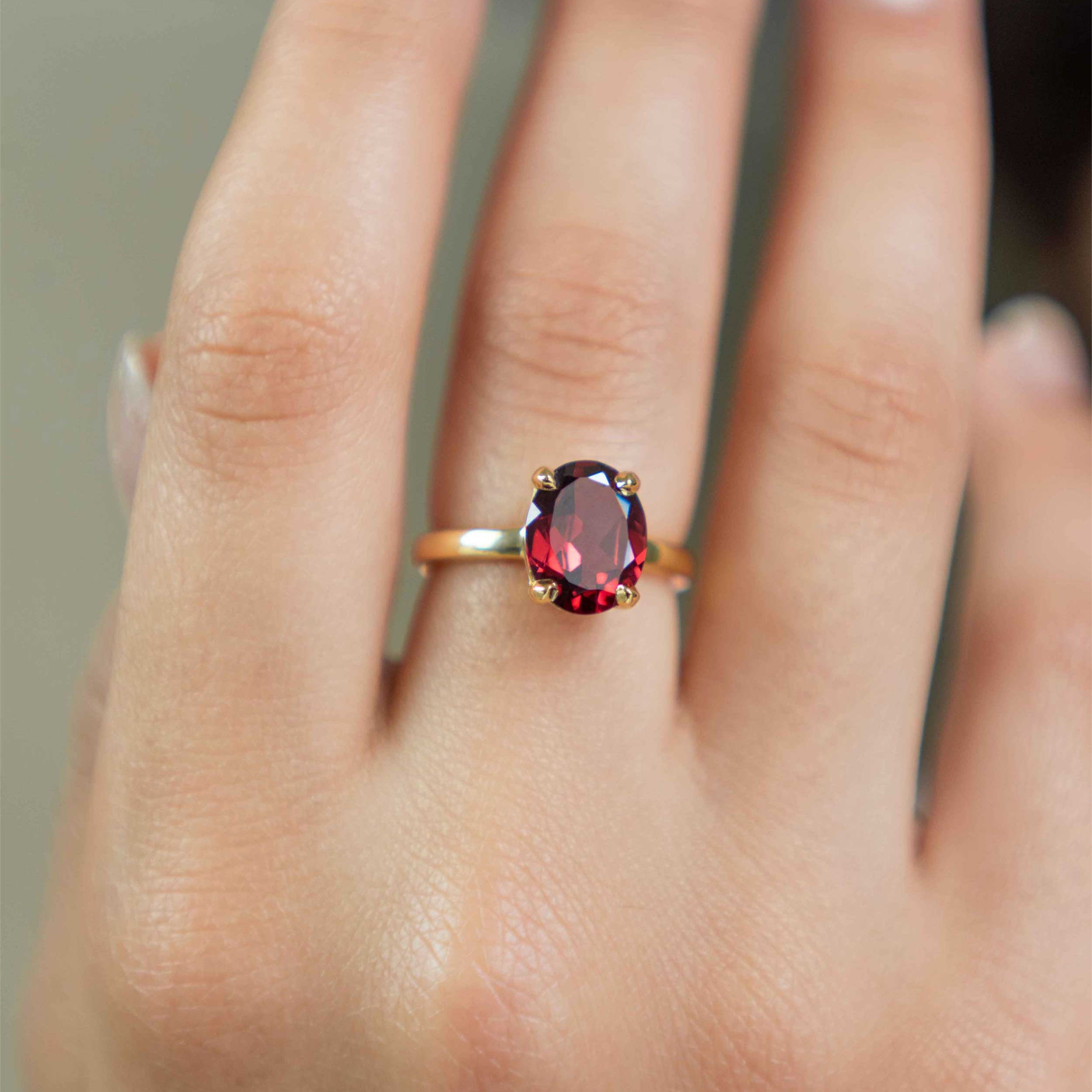 Genuine Red Garnet Natural Gemstone Gold Plated Vermeil high quality January birthstone ring gifts for women