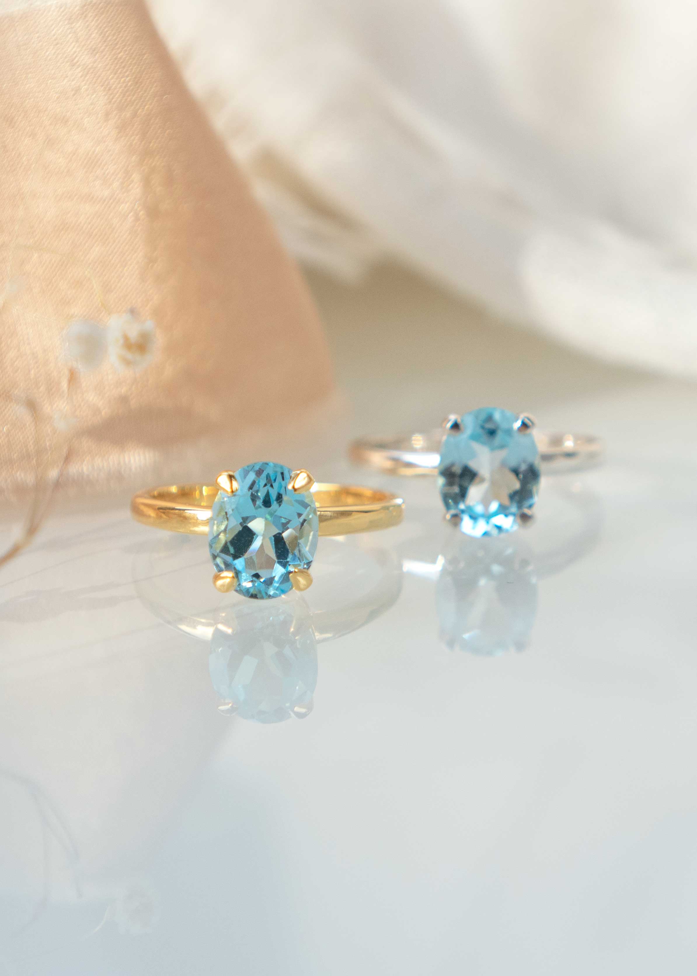 Genuine Blue Topaz Engagement Promise Proposal Ring Gold Gifts for Women December Birthstone