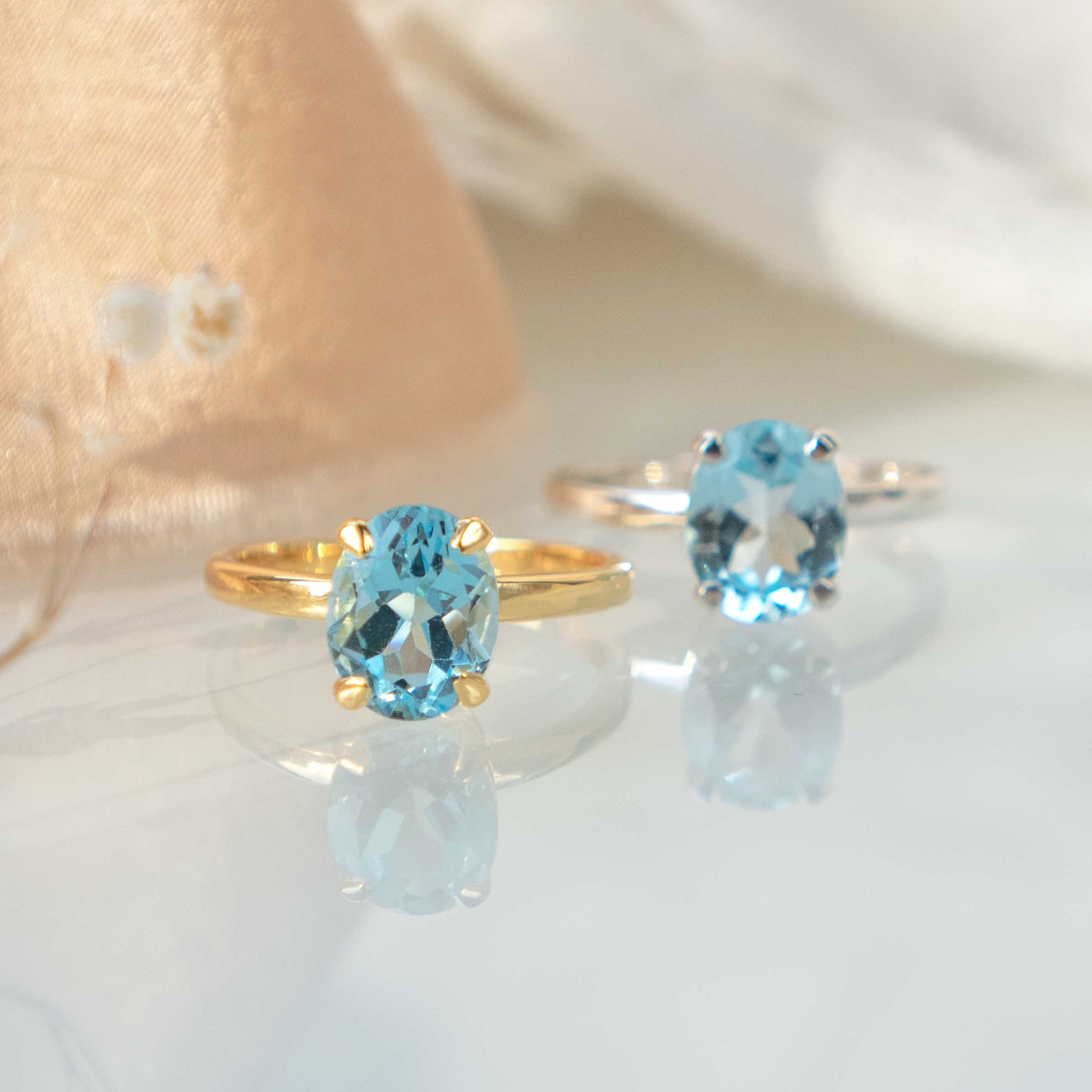 Genuine Blue Topaz Engagement Promise Proposal Ring Gold Gifts for Women December Birthstone