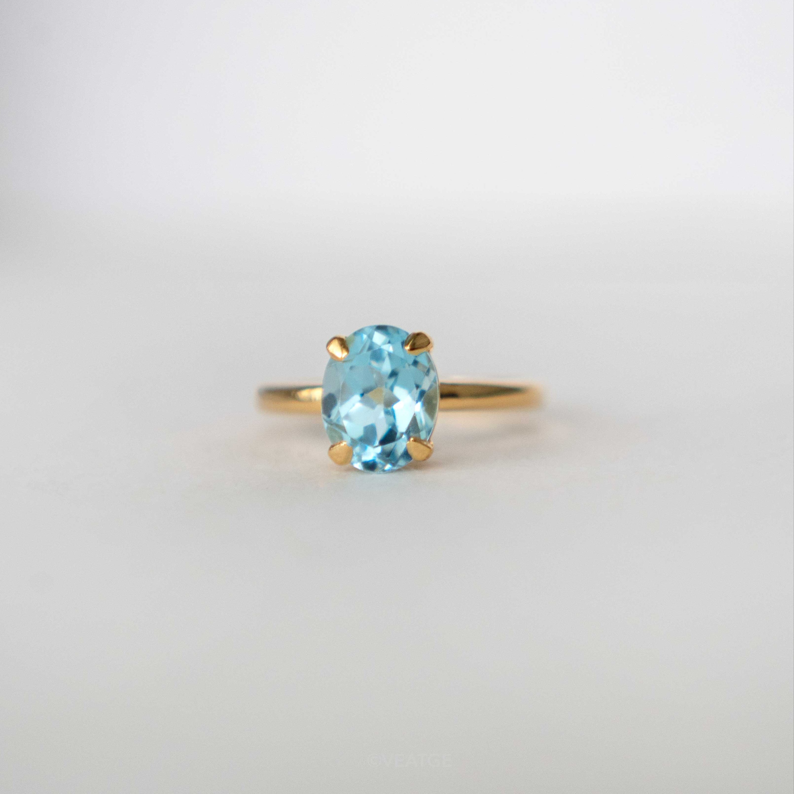 Genuine Blue Topaz Engagement Promise Proposal Ring Gold Gifts for Women December Birthstone