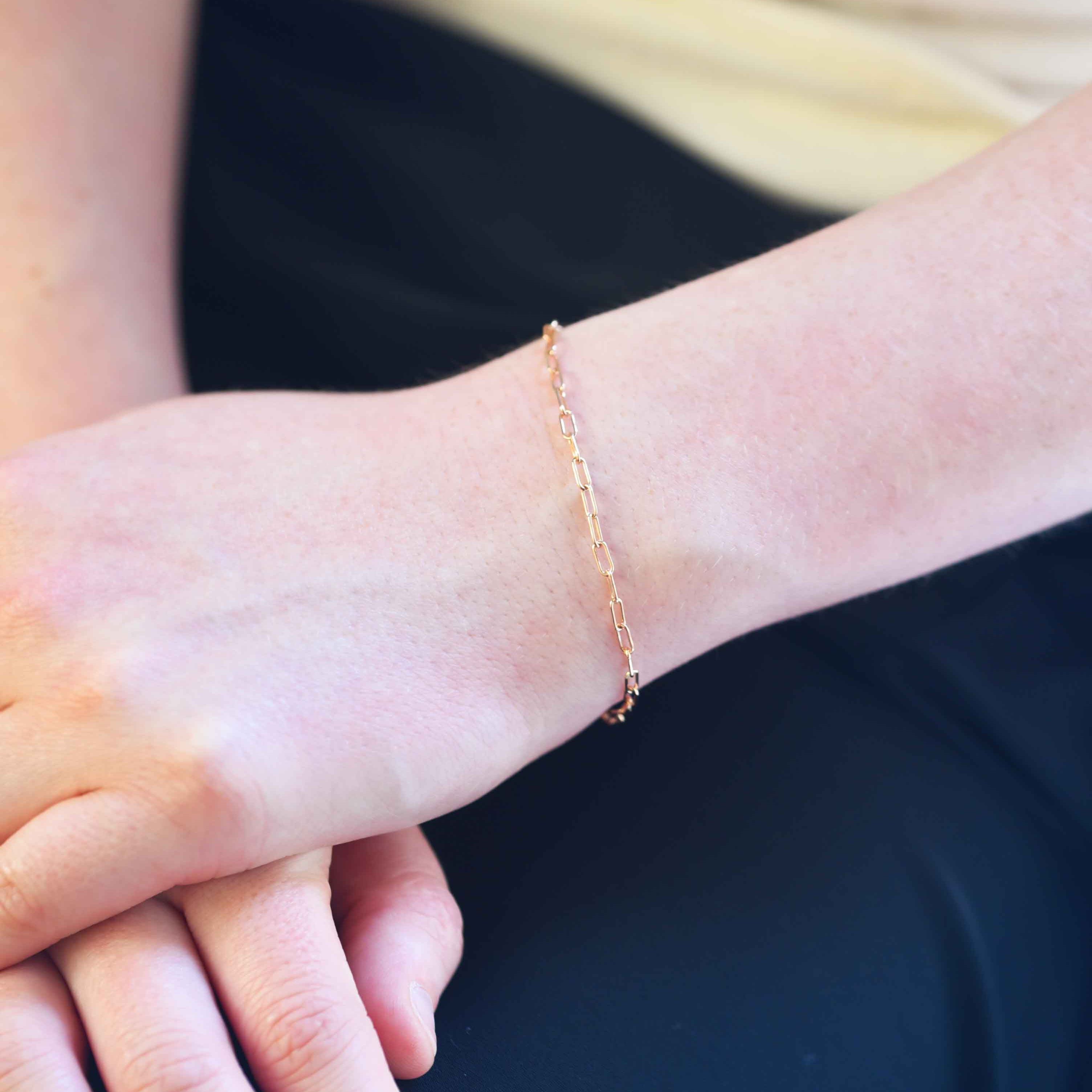 minimal rose gold stacking bracelet, rectangle link bracelet