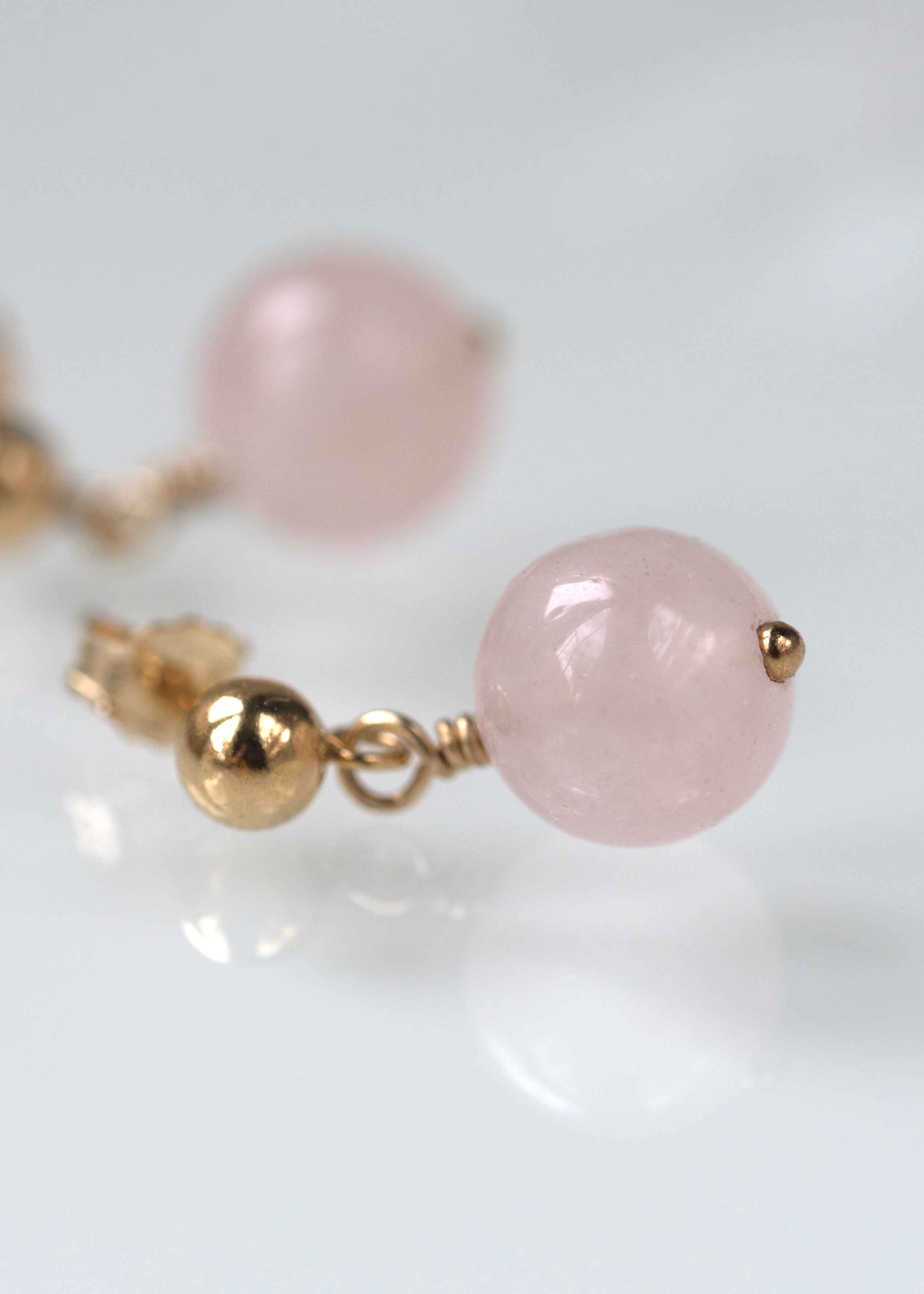 Rose quartz drop earrings gold