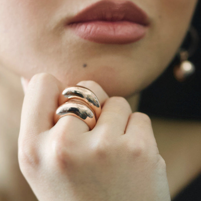 Rose Gold Plated Stainless Steel Dome Ring - AAA Crystal, 0.3 Carat, Women's Sizes 5-10-1158151