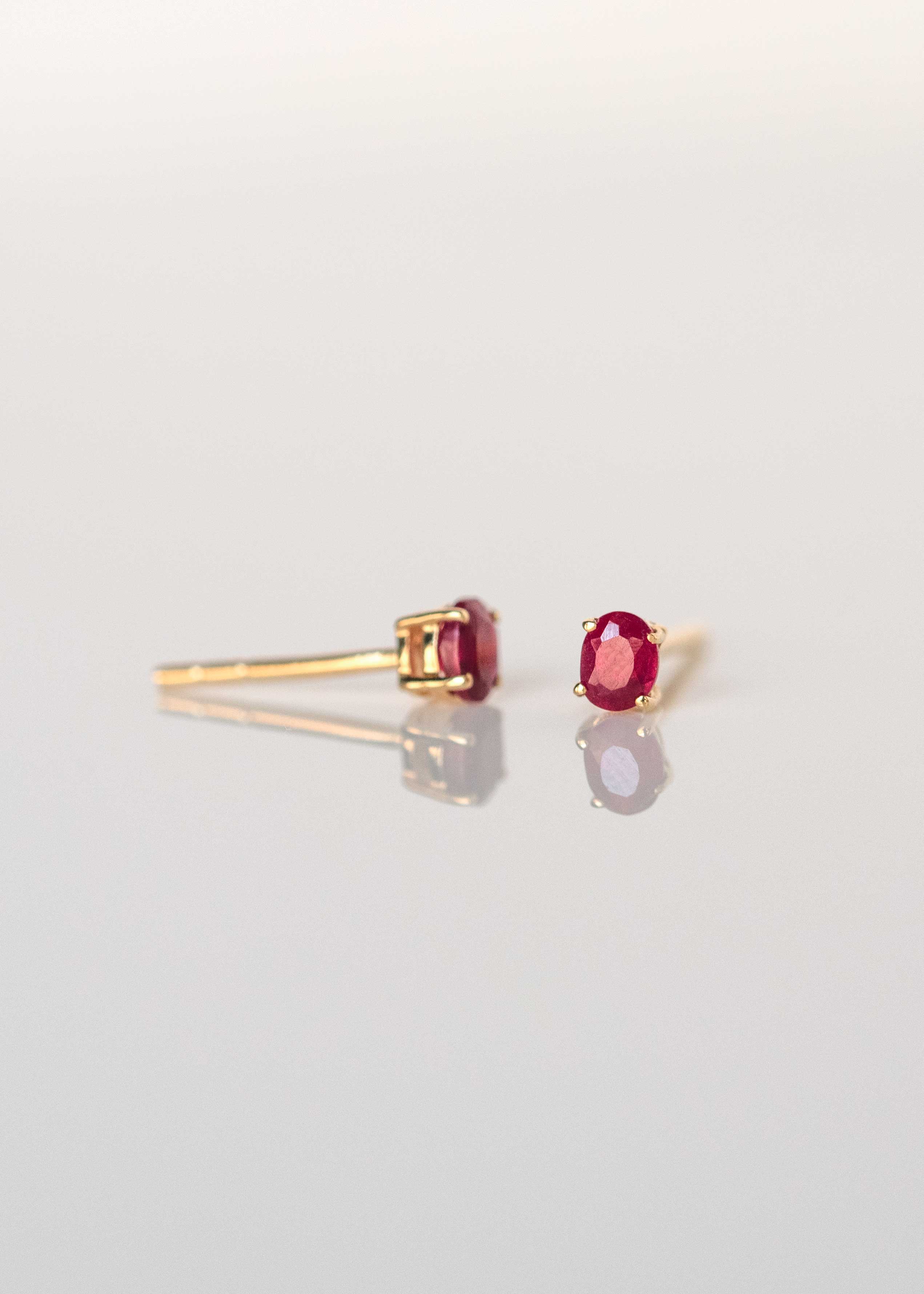 Gemstone earrings, cartilage dainty tiny studs for girls, genuine red ruby