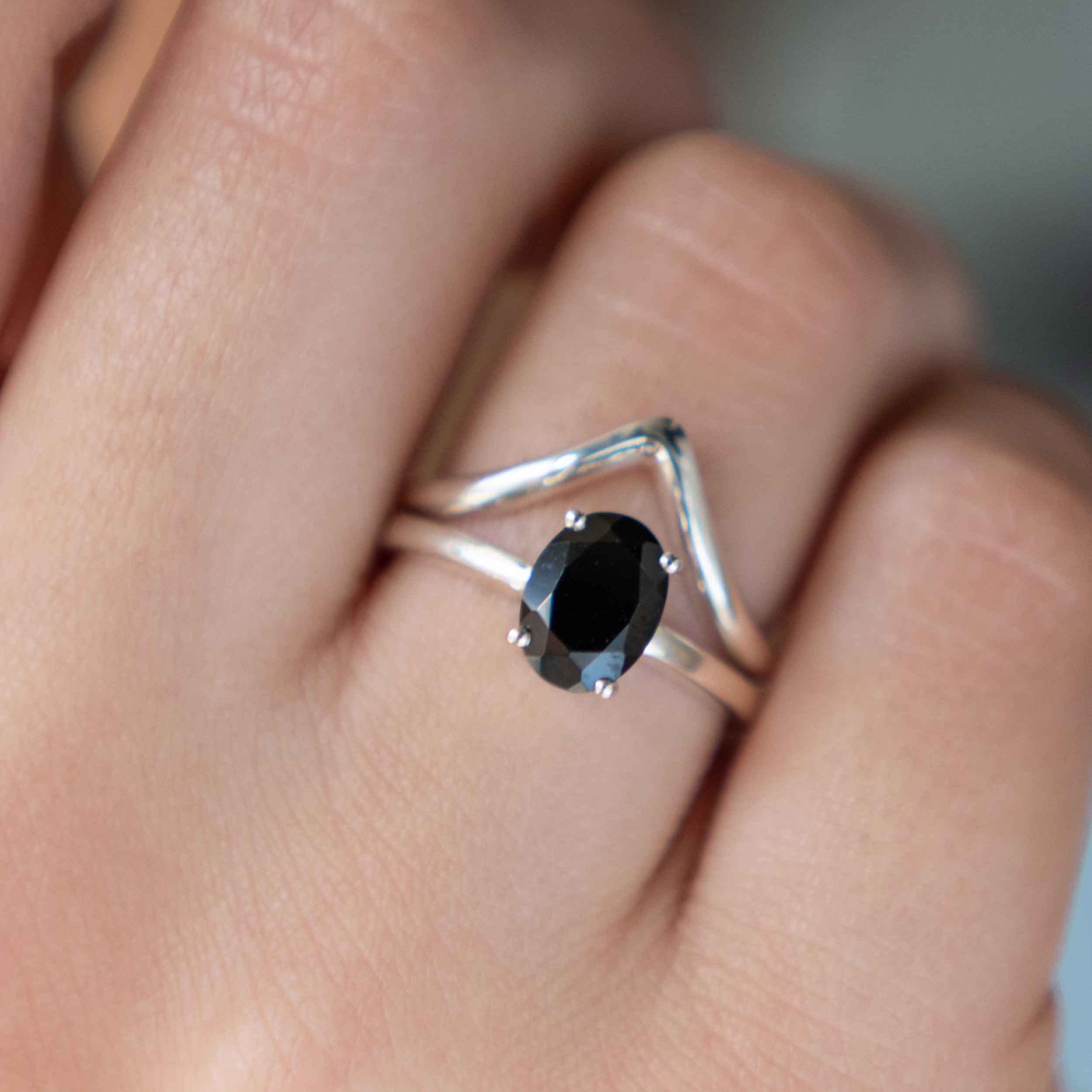 black onyx stackable ring silver