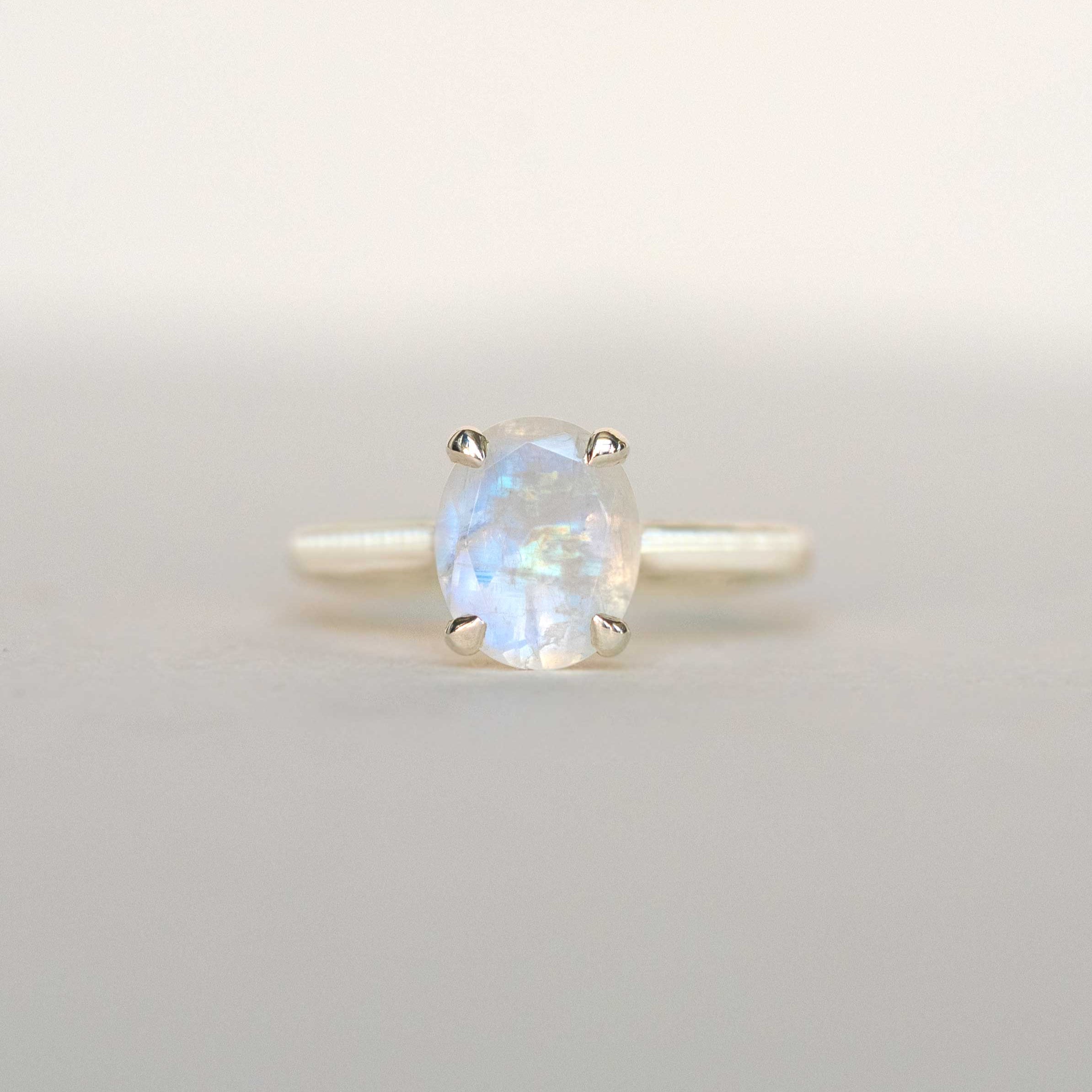 Large Moonstone Ring Sterling Silver, Oval Natural Gemstone Engagement Ring for Women