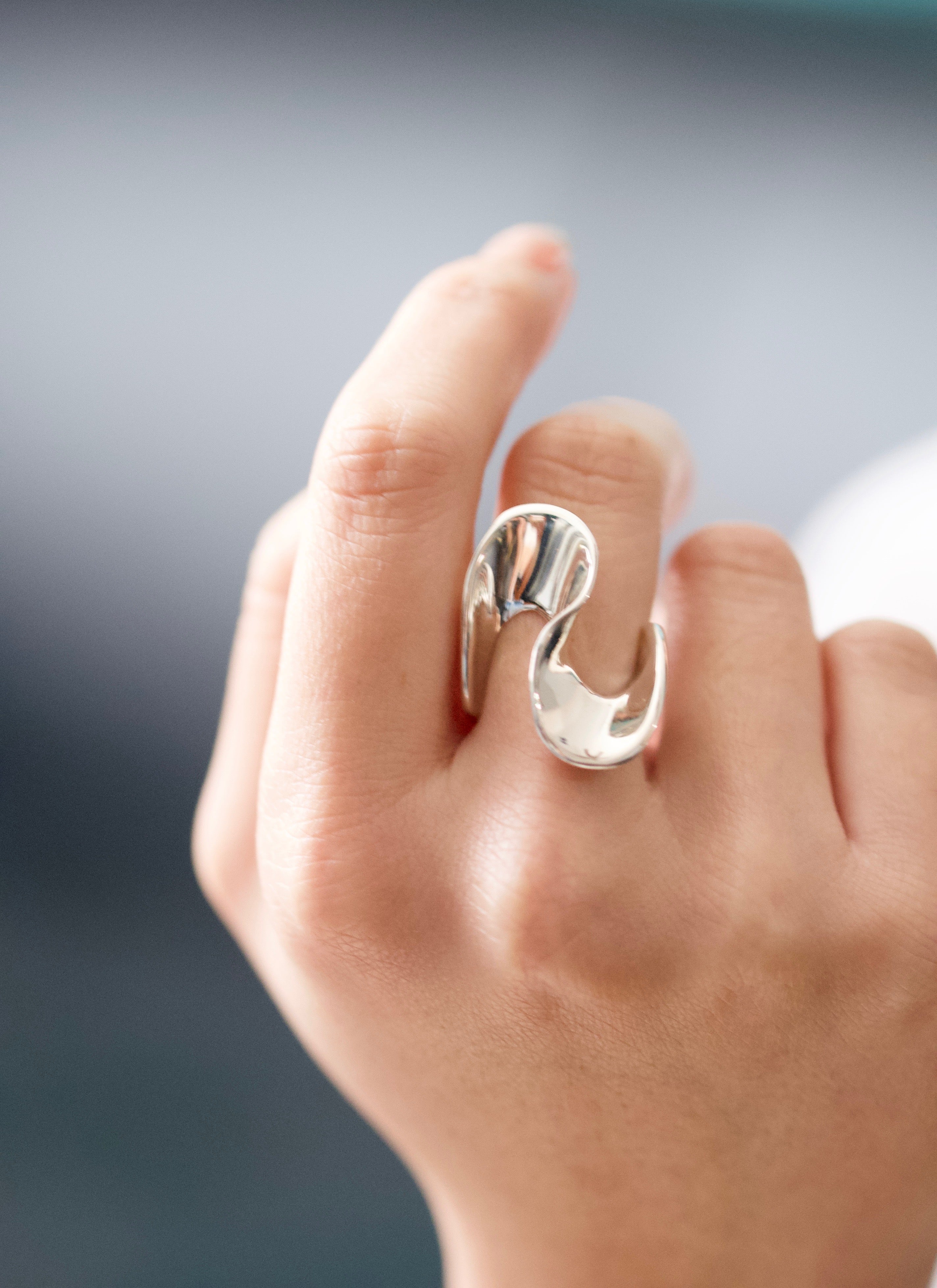 sterling silver statement curve ring