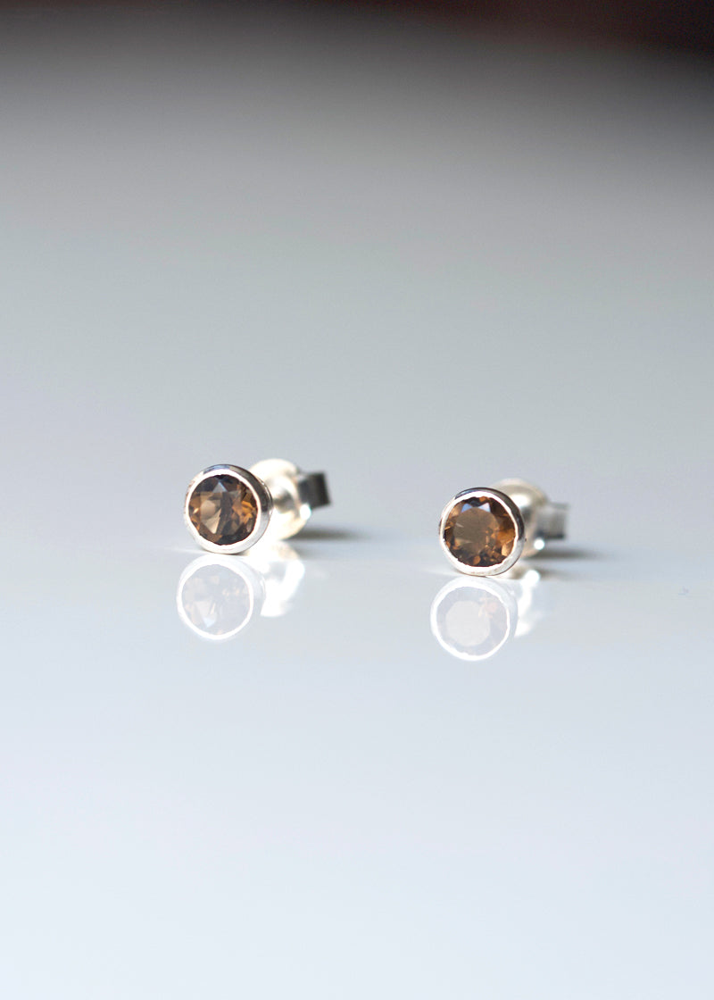 Smokey Quartz Stud Earrings Sterling Silver