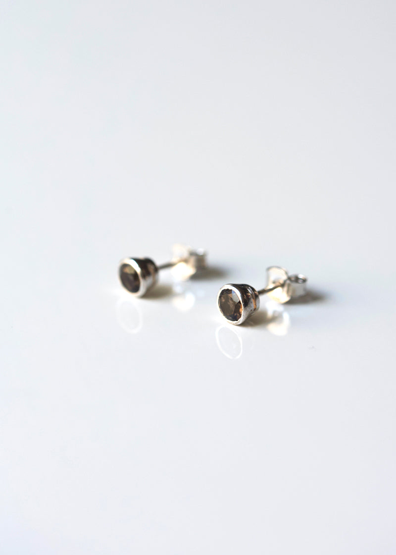 Smokey Quartz Stud Earrings Sterling Silver