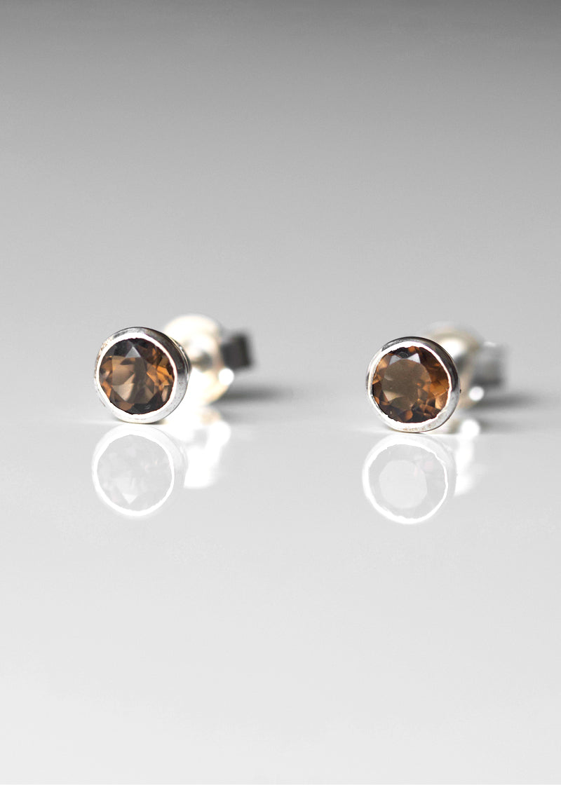 Smokey Quartz Stud Earrings Sterling Silver