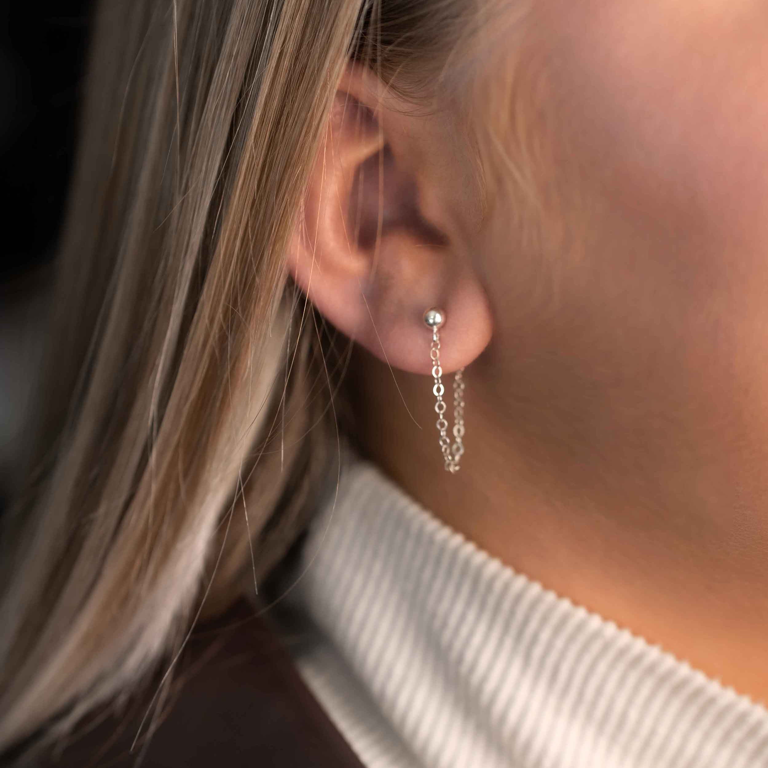 Chain Drop Earrings, Attached Continuous Chain