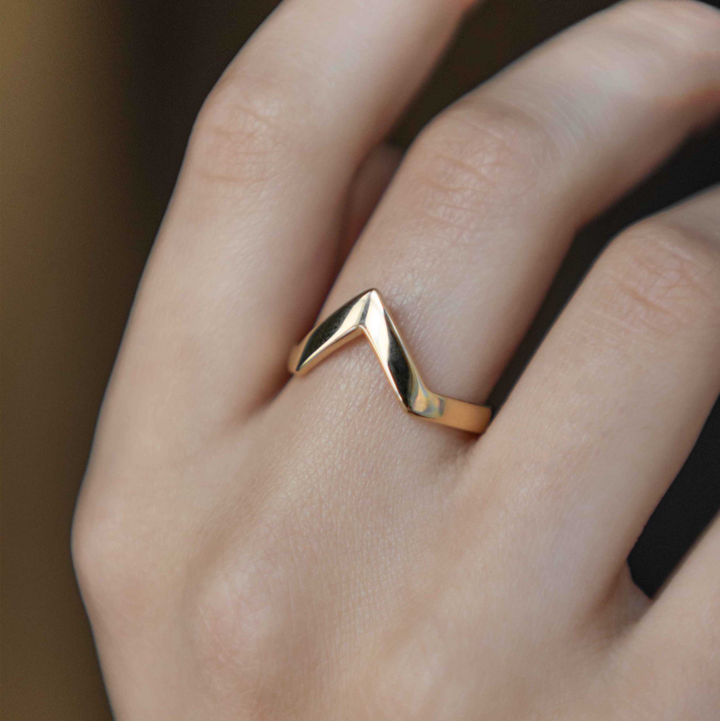 Peak Stacking Ring Gold Vermeil, Chevron Ring, Mountain Ring, wedding band