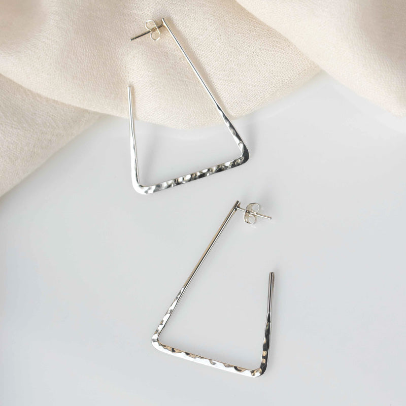 sterling silver statement triangle geometric hoop earrings