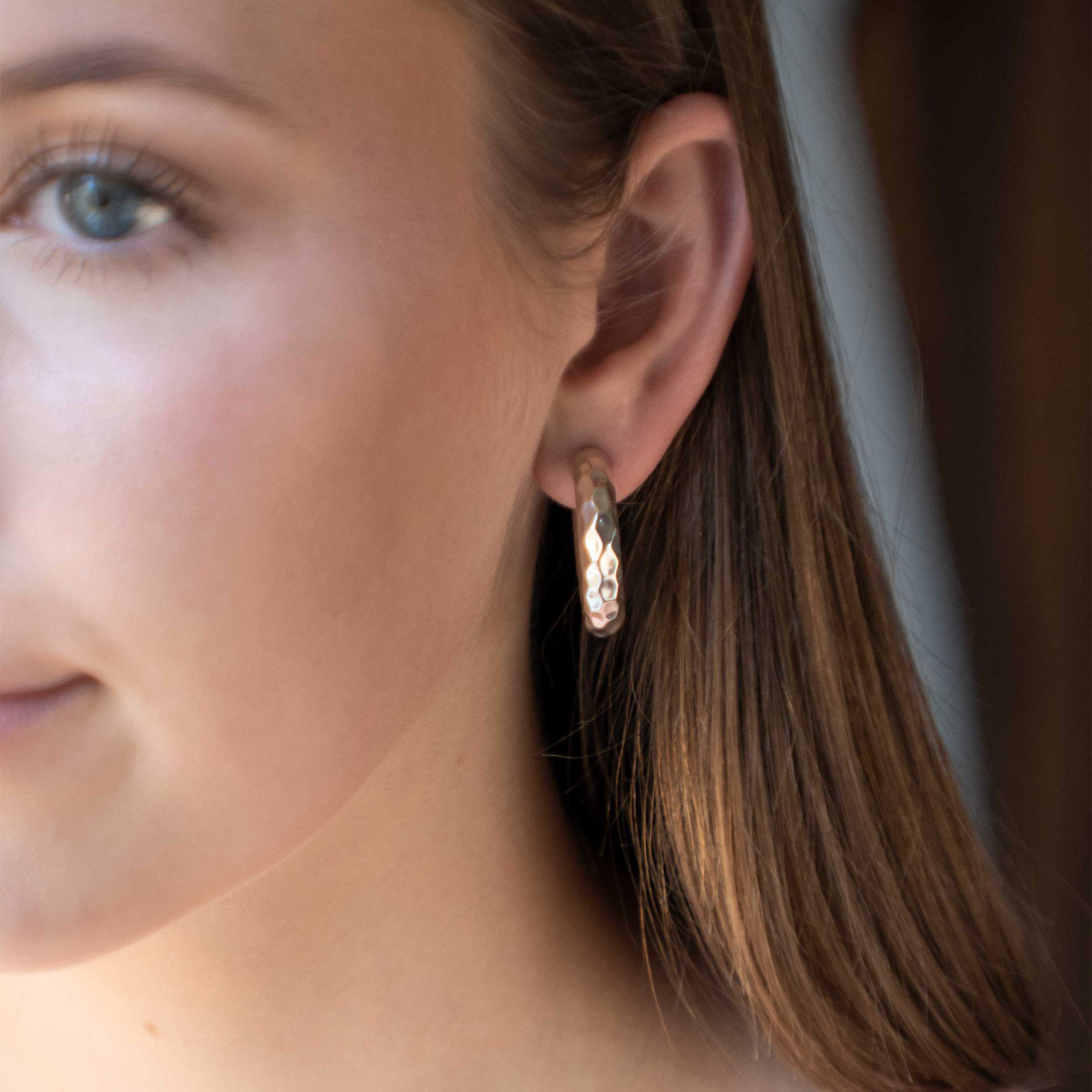 chunky Sterling Silver medium handmade hoop earrings for women classic and timeless