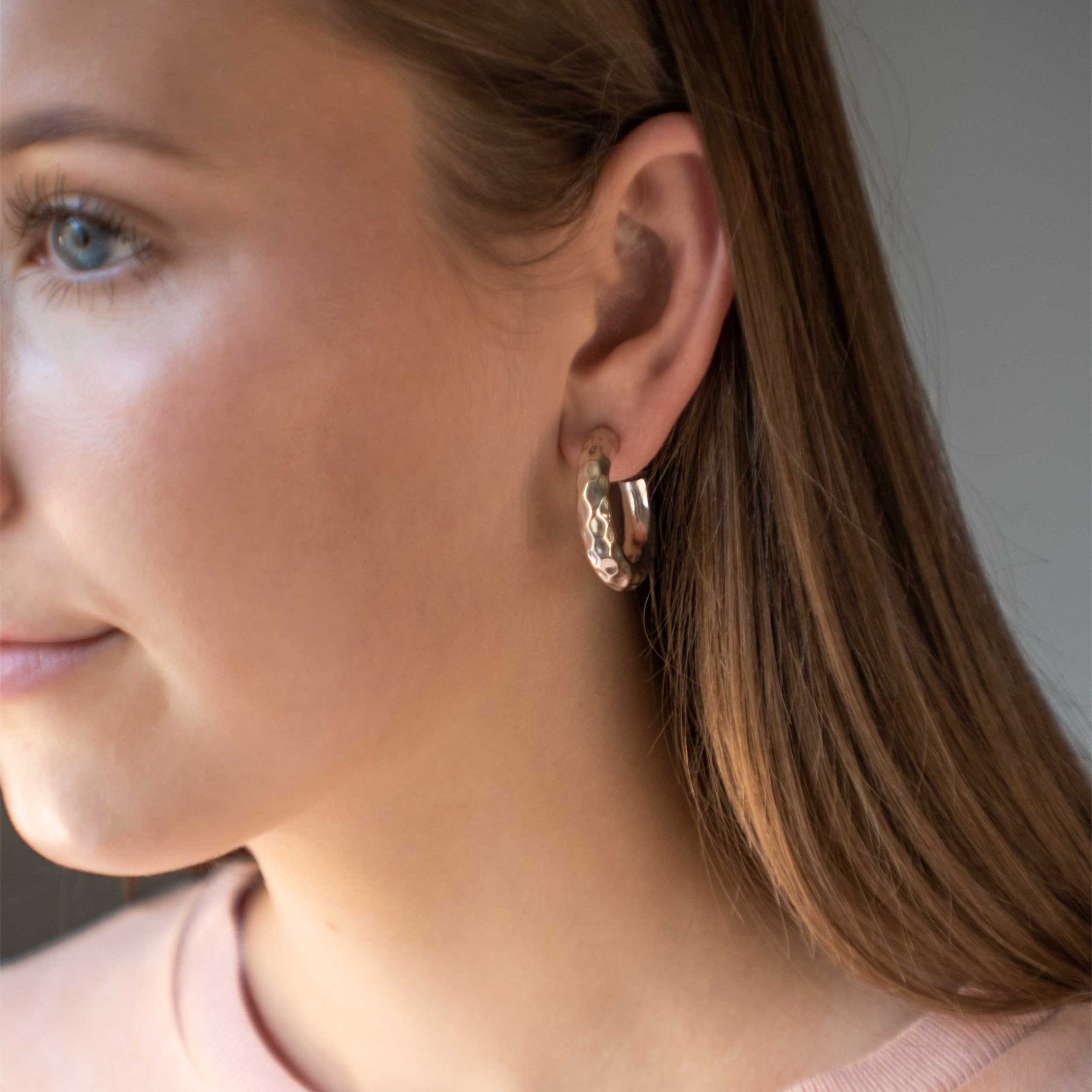 chunky thick statement Sterling Silver medium handmade hoop earrings for women classic and timeless