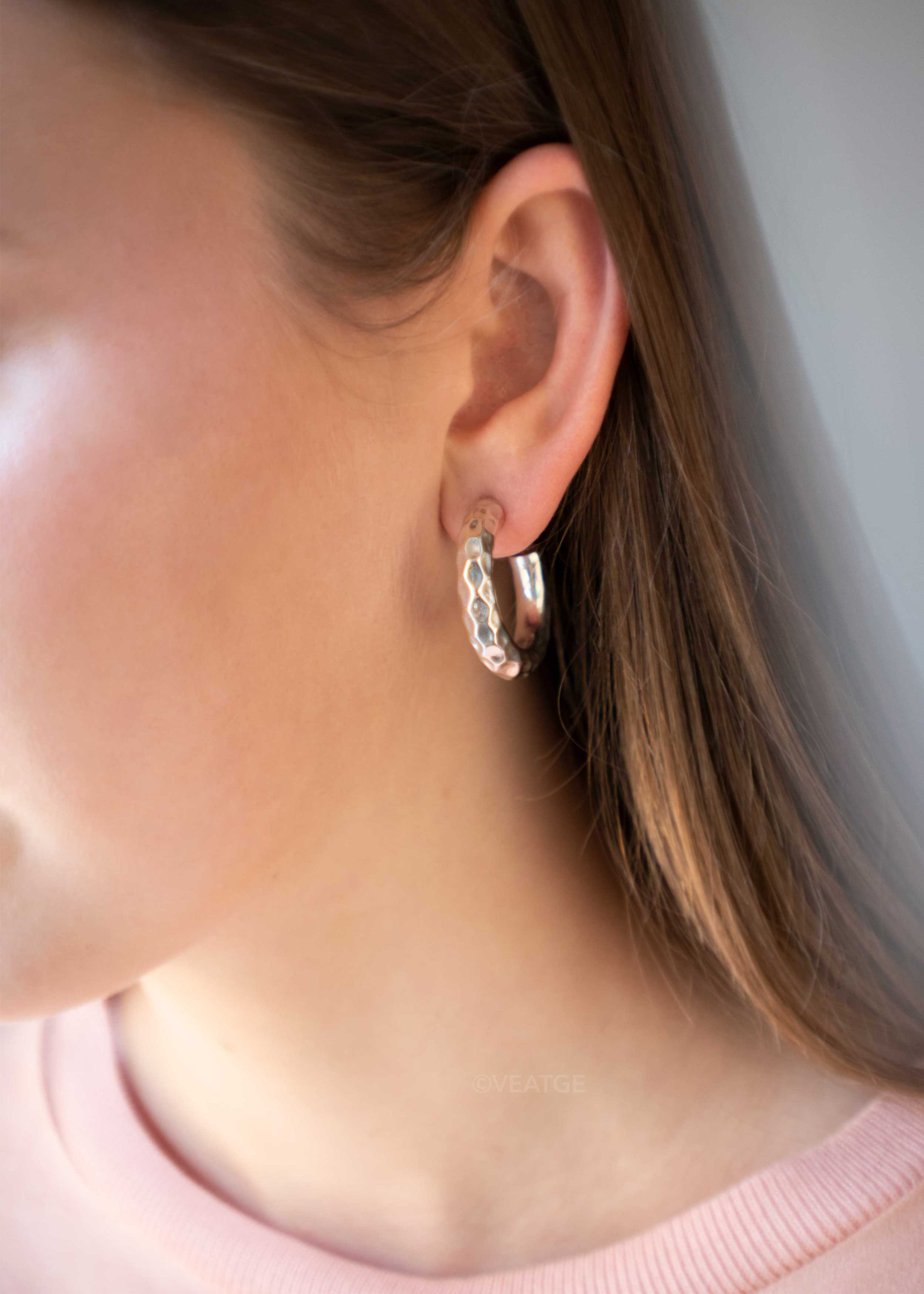Sterling Silver medium handmade hoop earrings for women classic and timeless