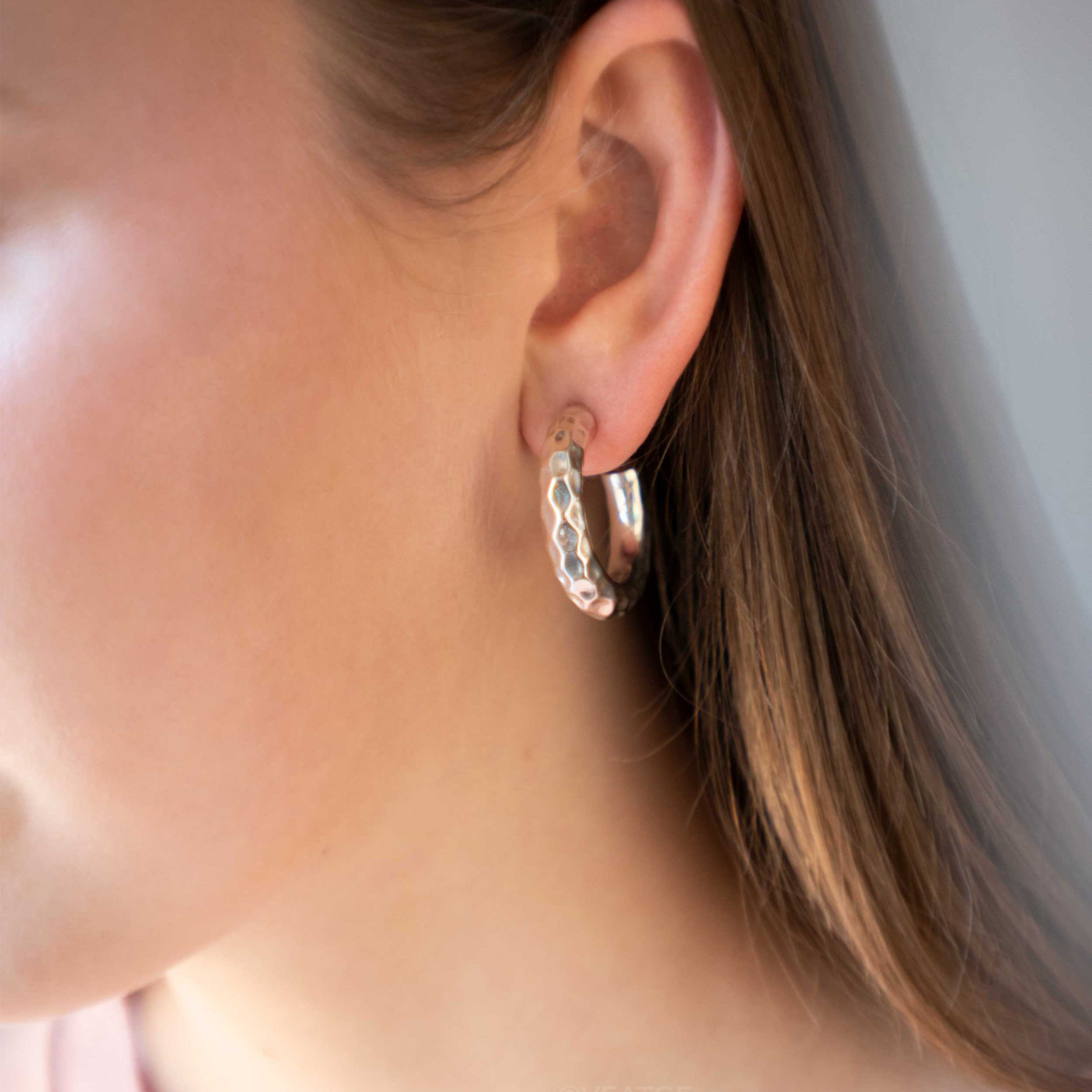 Sterling Silver medium handmade hoop earrings for women classic and timeless
