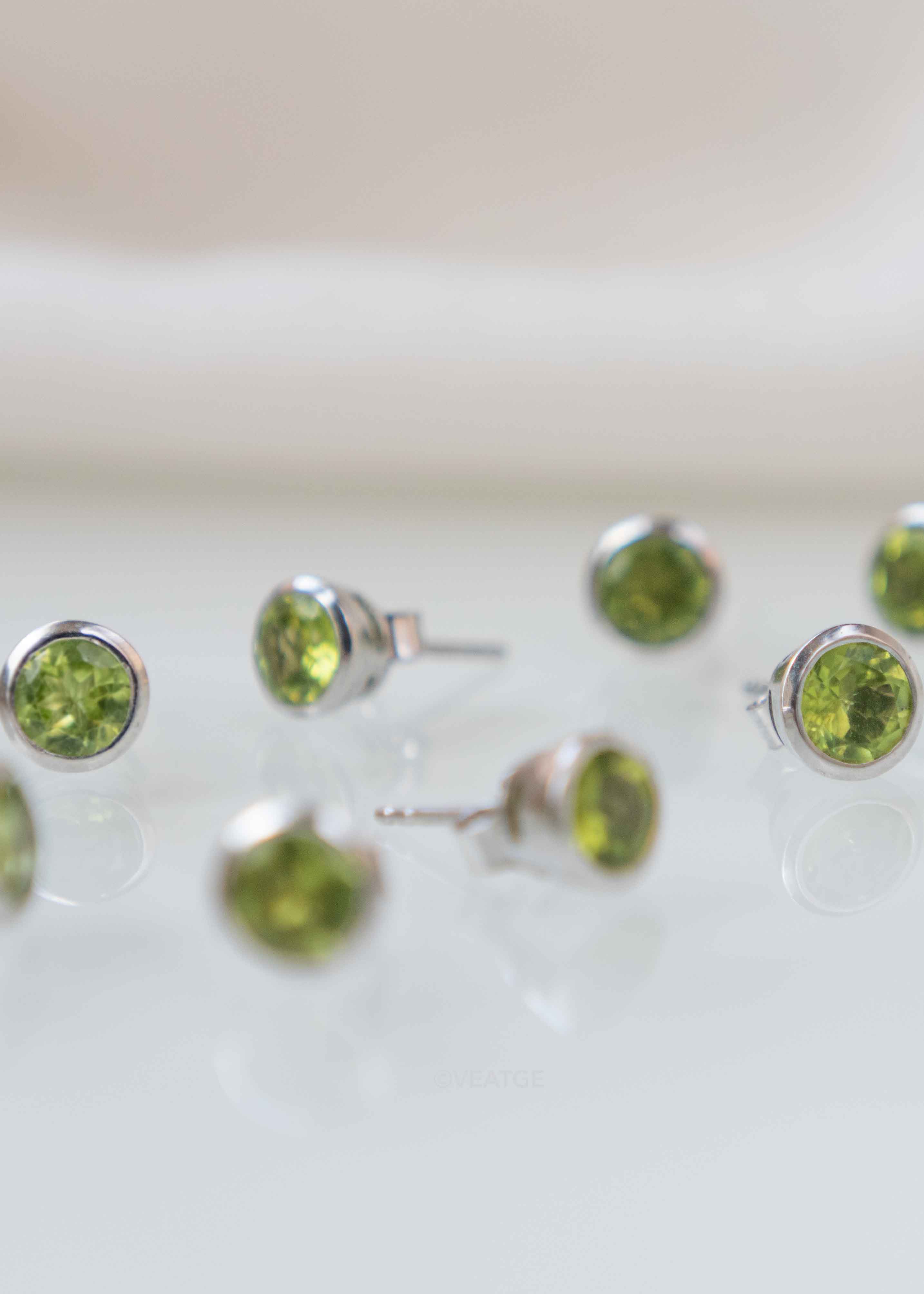 Peridot Medium Stud Earrings - Silver
