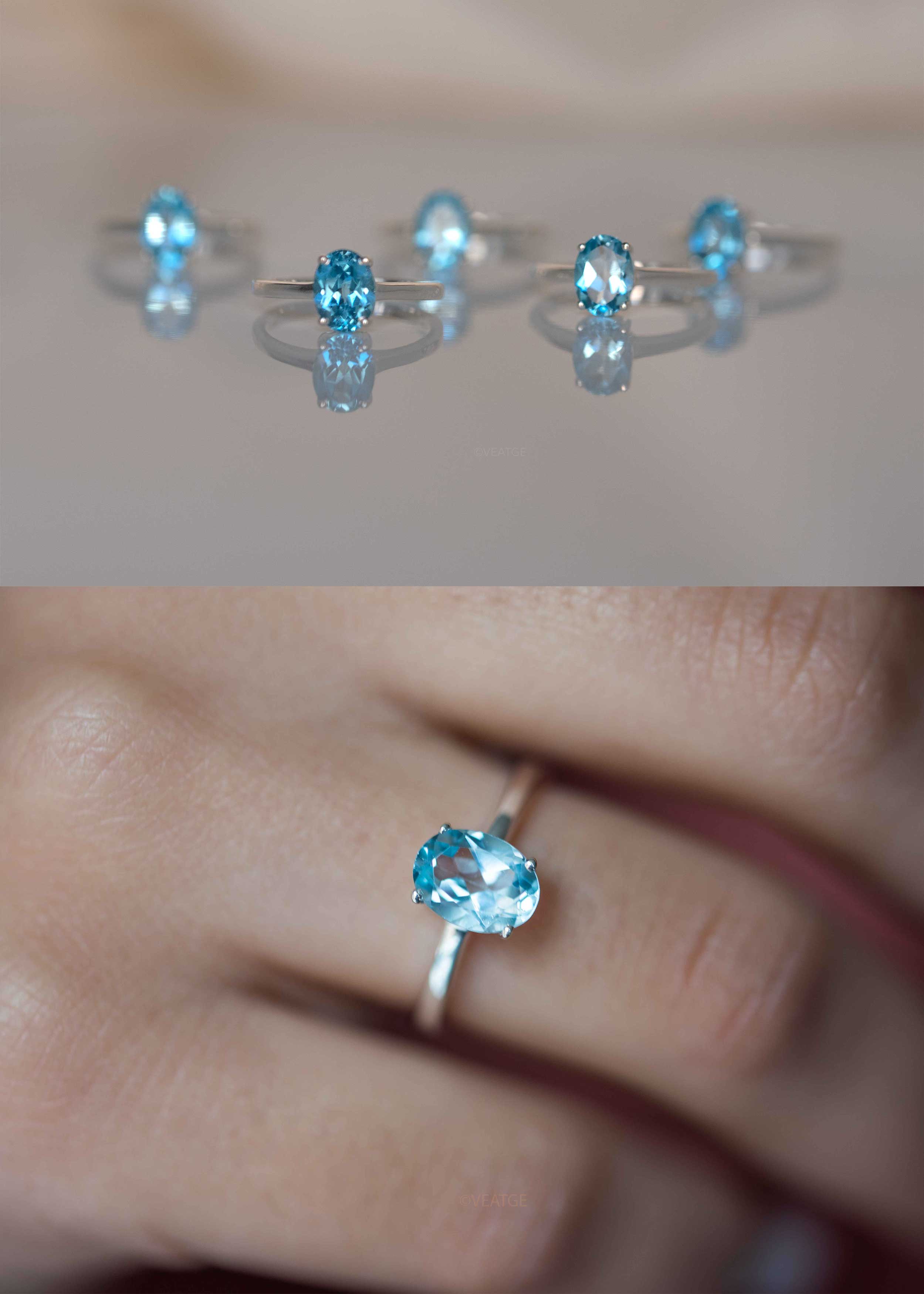 Swiss Blue Topaz Ring in 925 Sterling Silver, Engagement, Promise Gifts for Her
