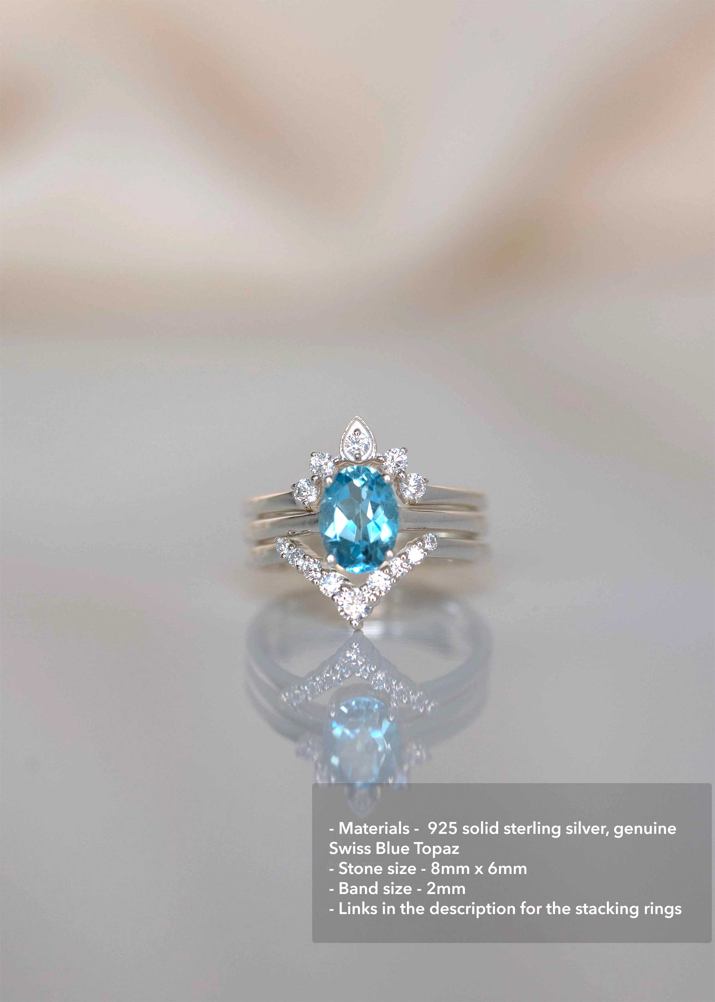Swiss Blue Topaz Ring in 925 Sterling Silver, Engagement, Promise Gifts for Her