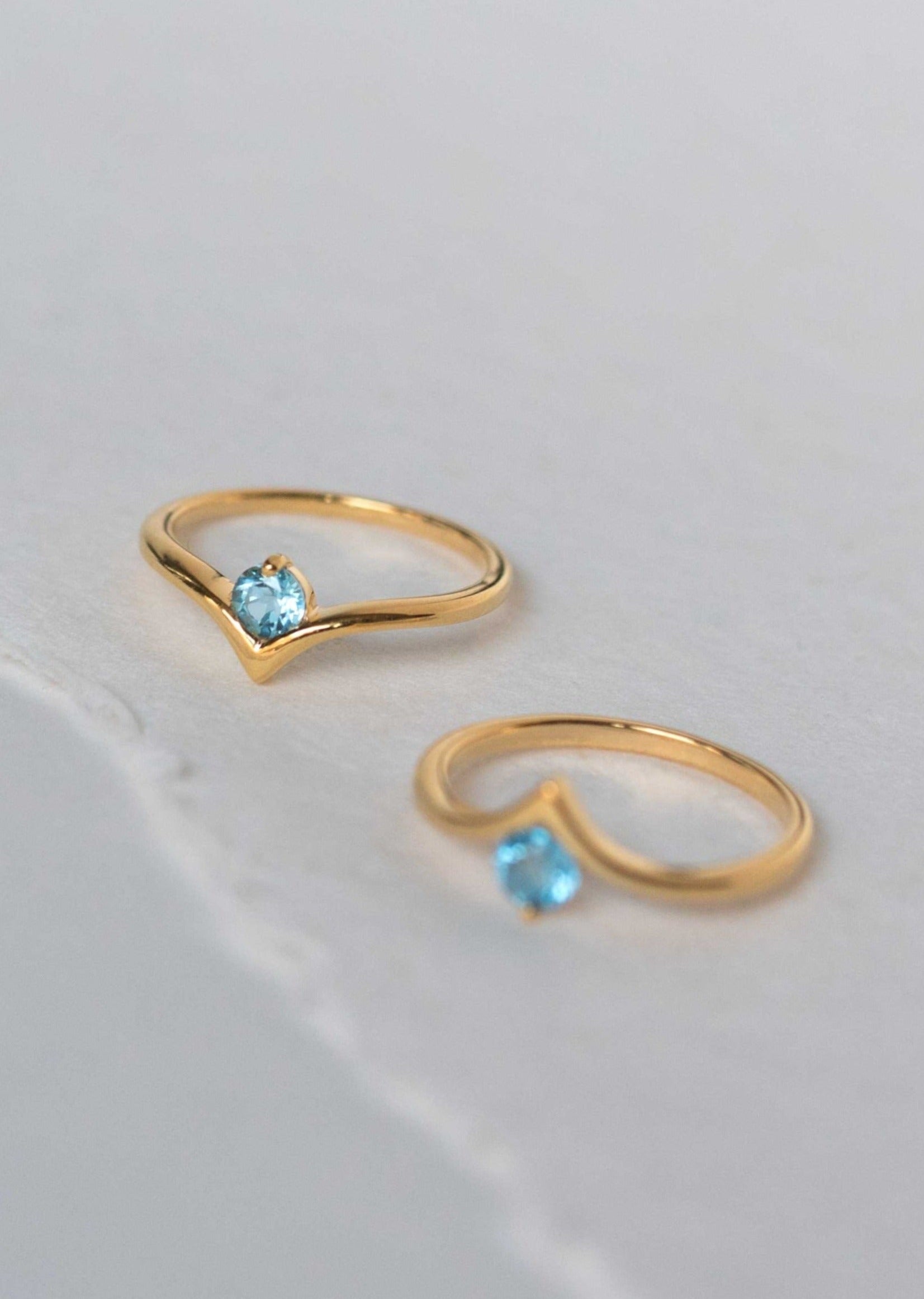 Chevron Gemstone Ring, Peak V shape ring in gold vermeil Swiss Blue Topaz Genuine gifts for women engagement promise ring