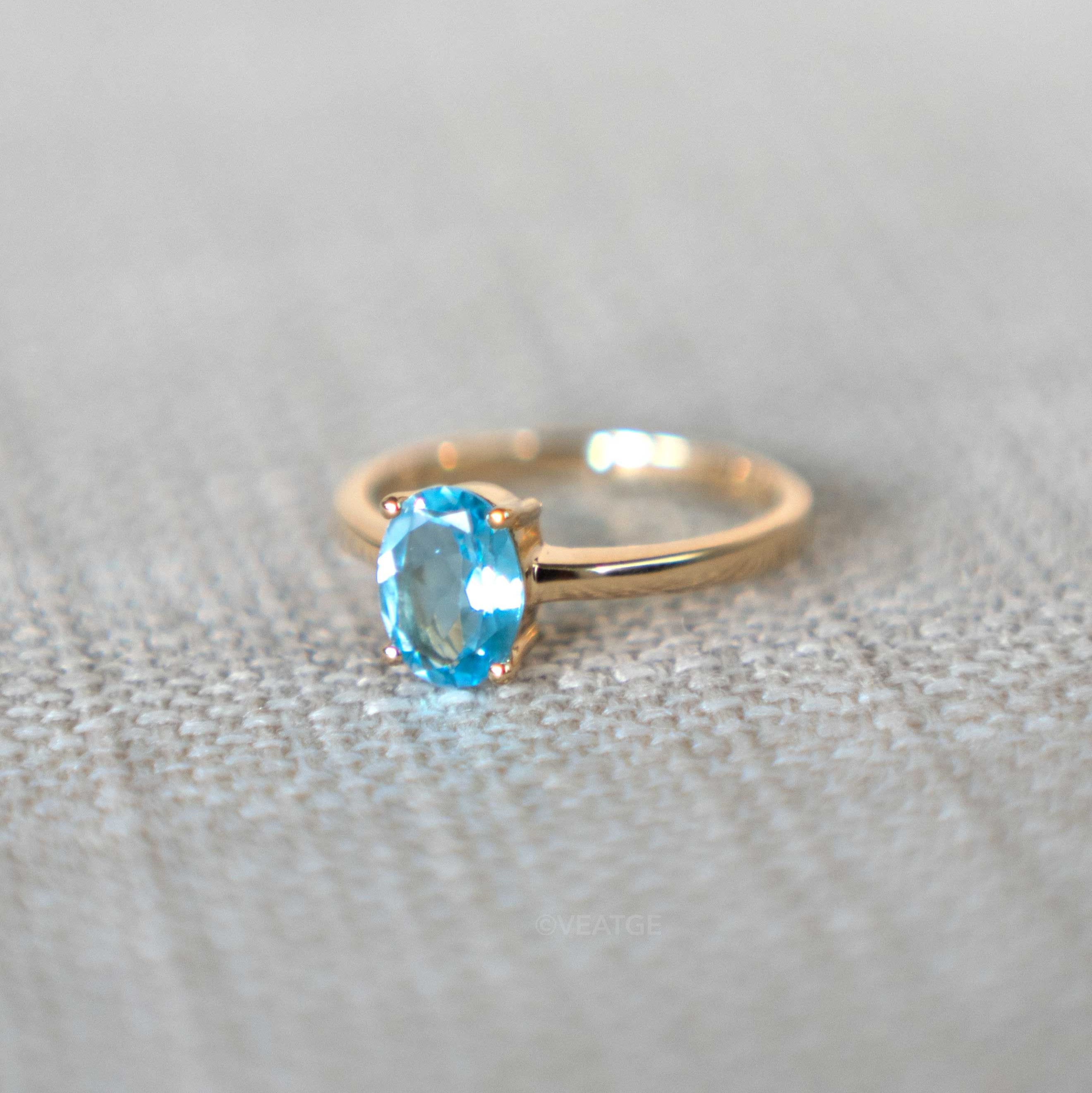 Swiss Blue Topaz Ring in 14k gold vermeil, Engagement, Promise Gifts for Her