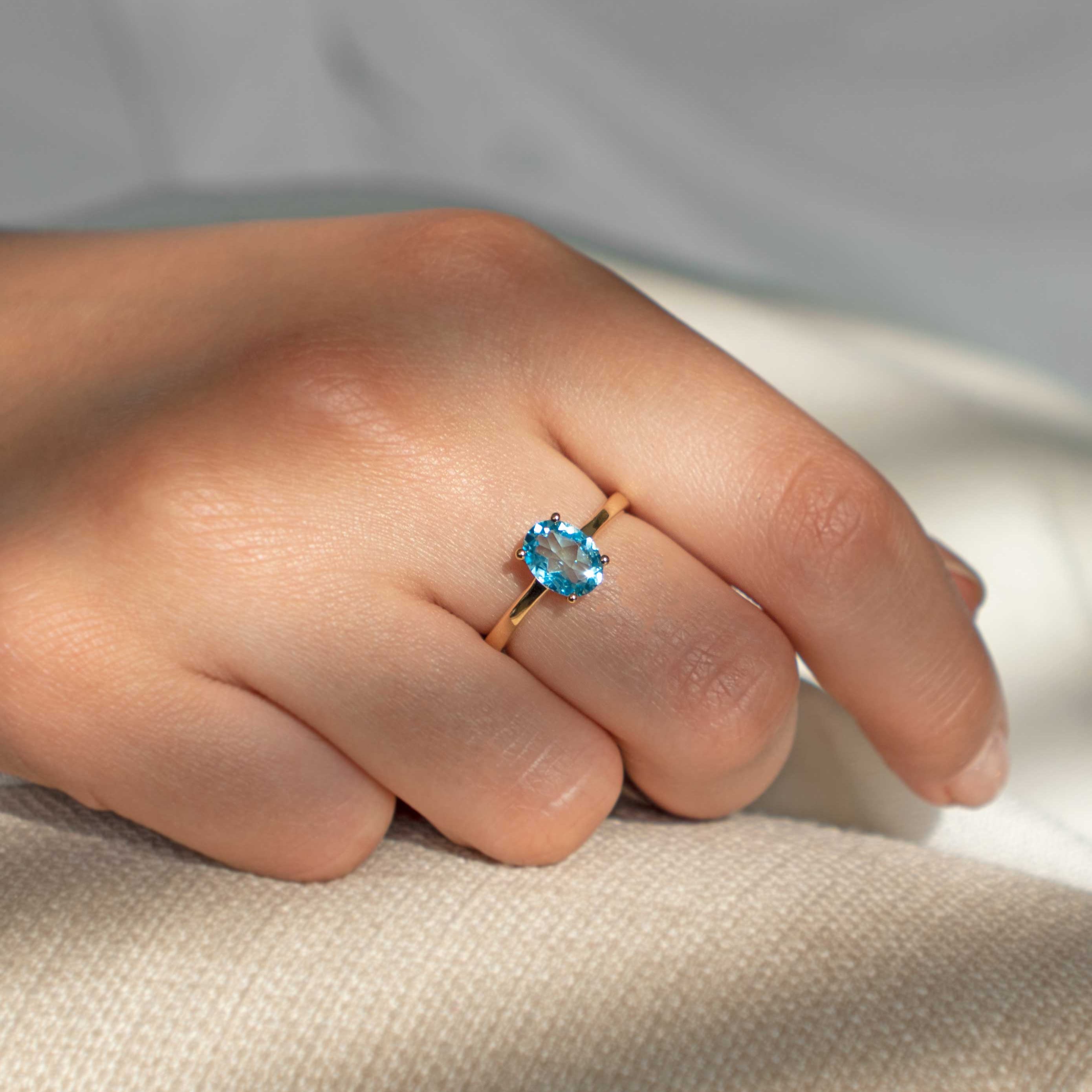 Swiss Blue Topaz Ring in 14k gold vermeil, Engagement, Promise Gifts for Her