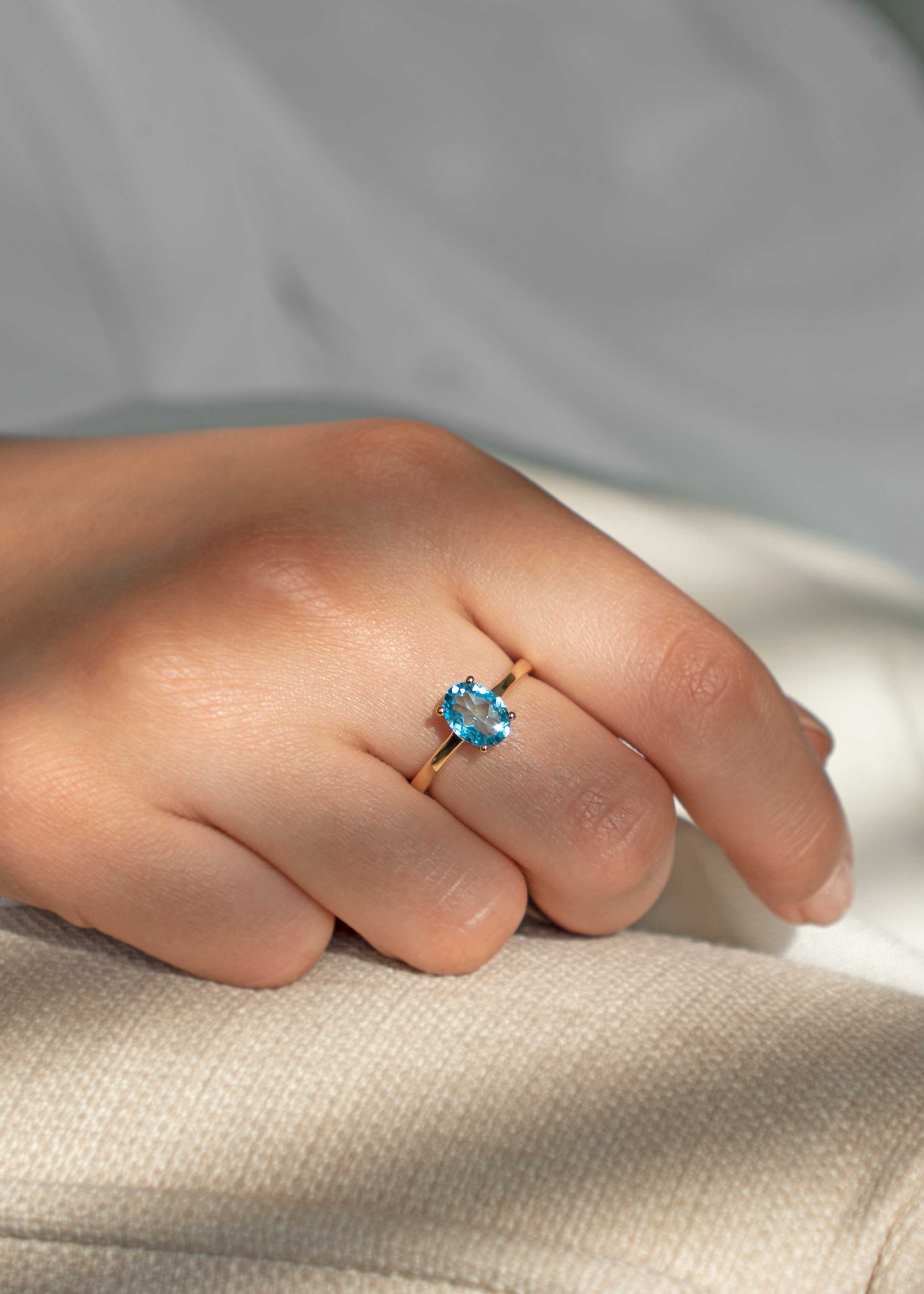 Swiss Blue Topaz Ring in 14k gold vermeil, Engagement, Promise Gifts for Her
