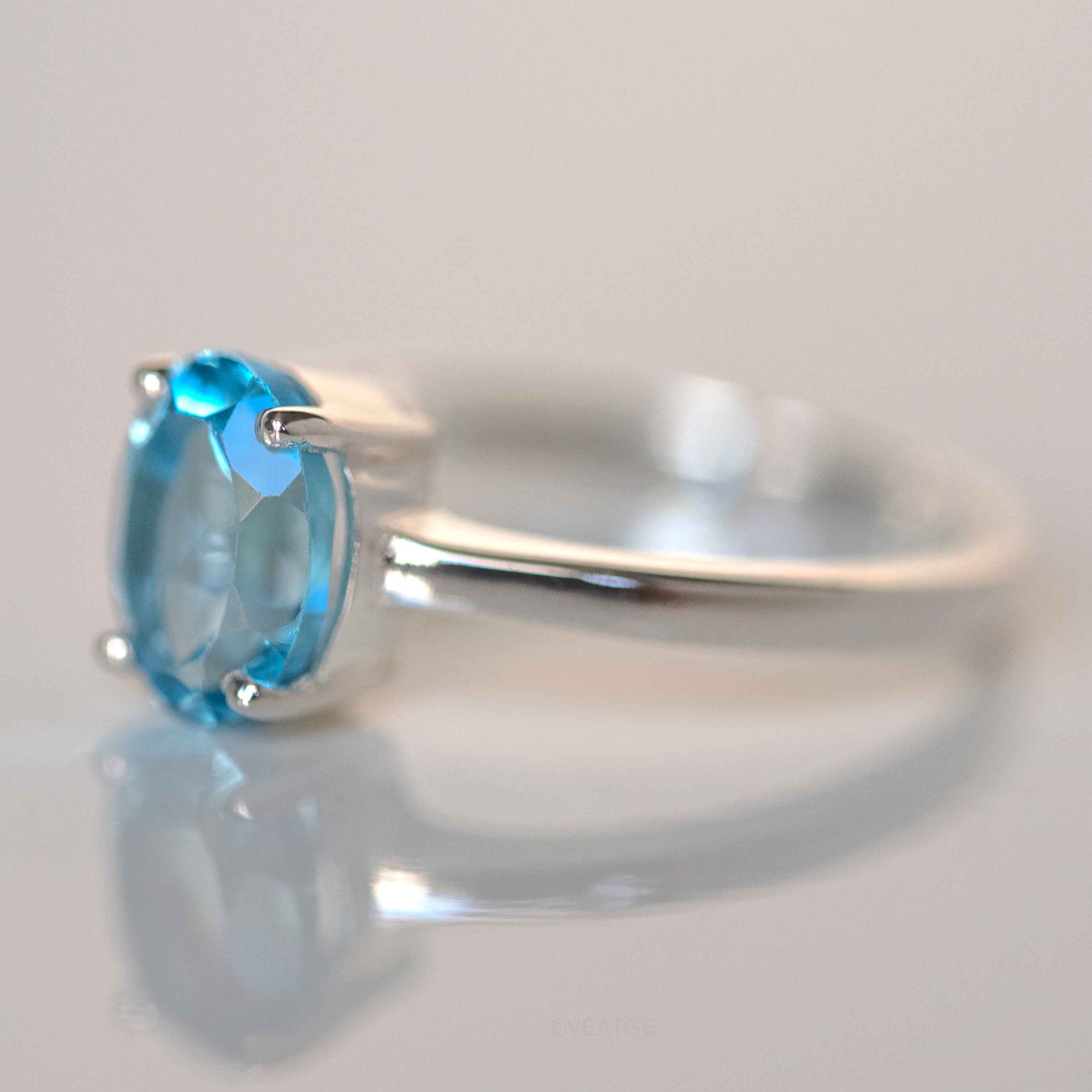 Swiss Blue Topaz Ring in 925 Sterling Silver, Engagement, Promise Gifts for Her