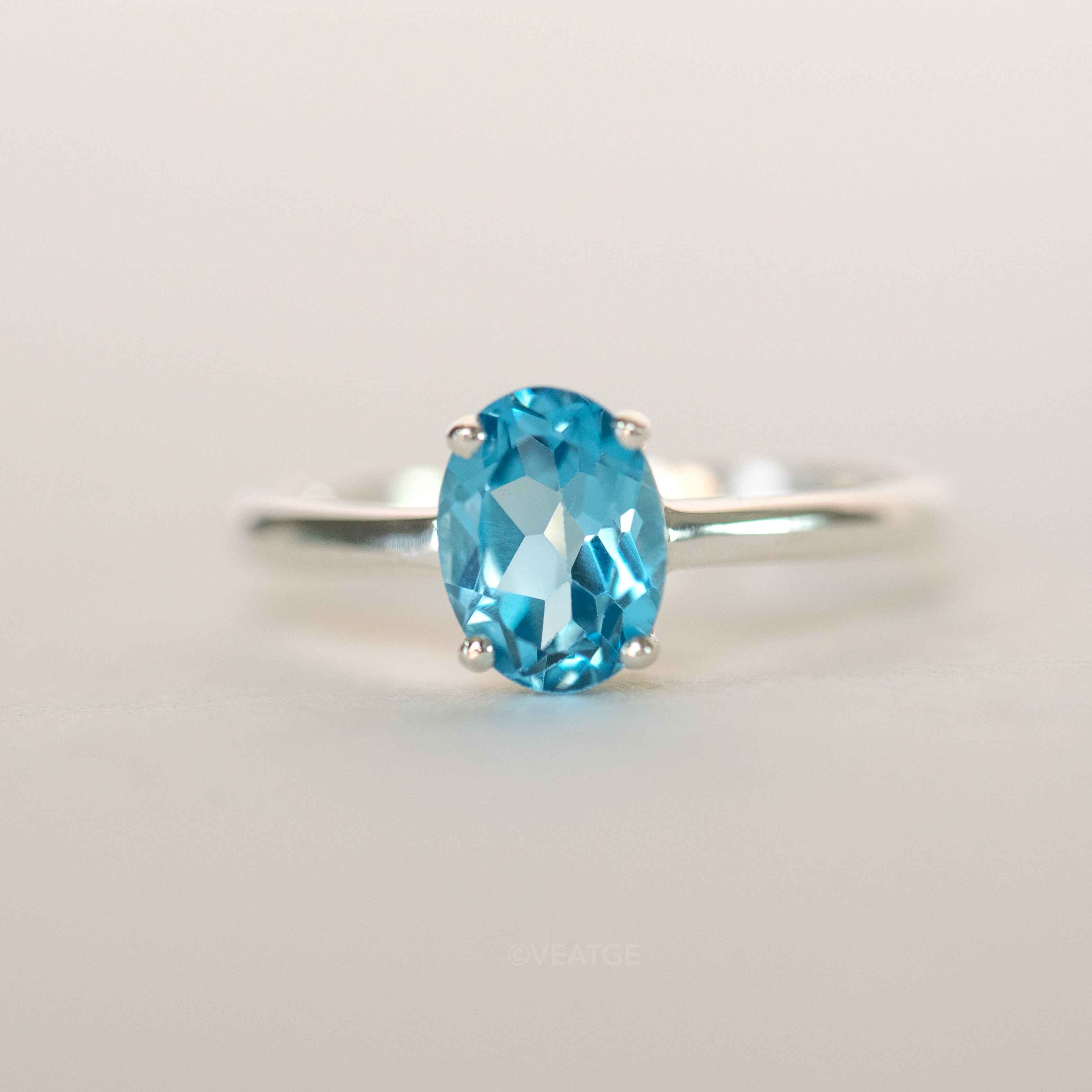 Swiss Blue Topaz Ring in 925 Sterling Silver, Engagement, Promise Gifts for Her