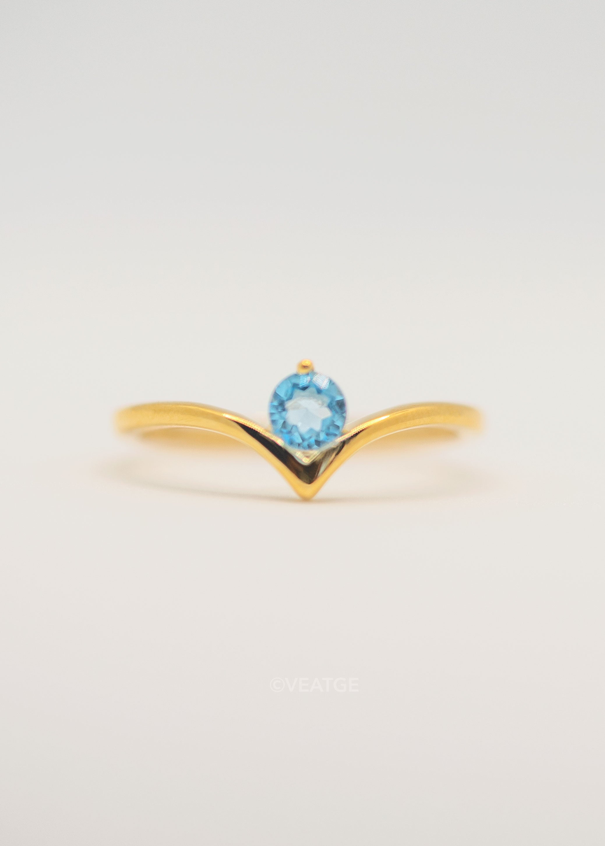Chevron Gemstone Ring, Peak V shape ring in gold vermeil Swiss Blue Topaz Genuine gifts for women engagement promise ring