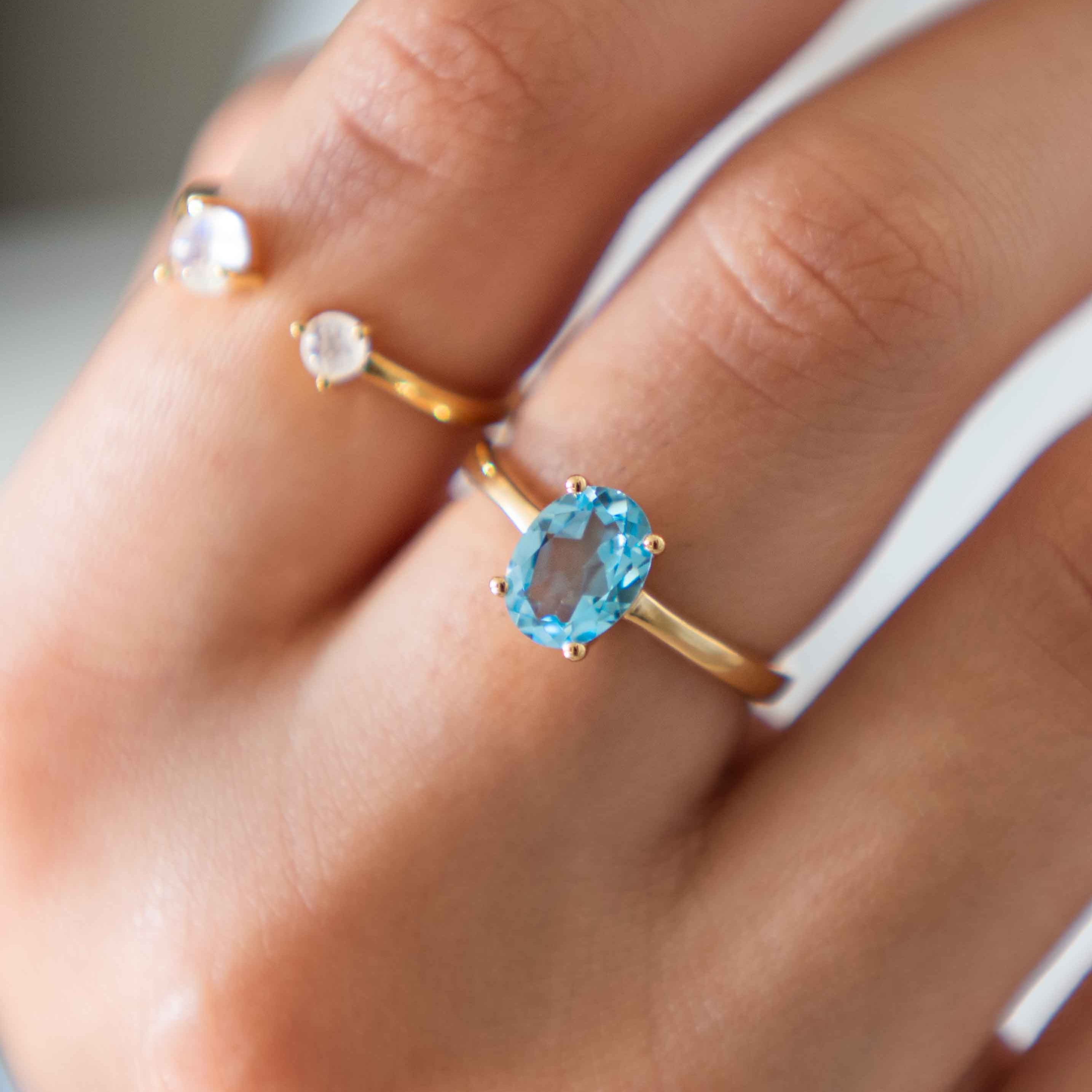 Swiss Blue Topaz Ring in 14k gold vermeil, Engagement, Promise Gifts for Her