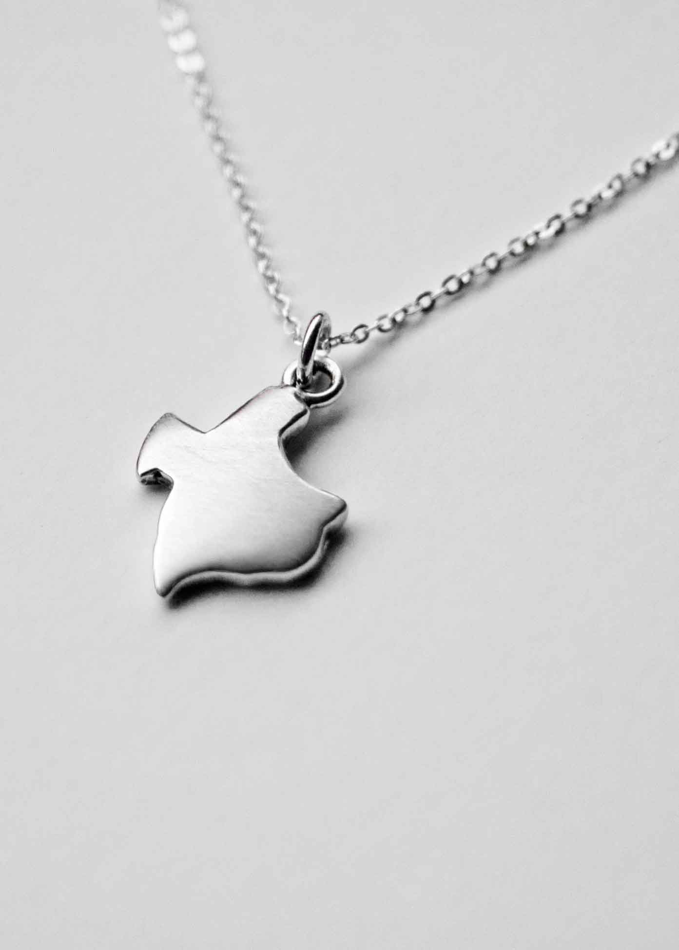 Texas Map Necklace Sterling Silver