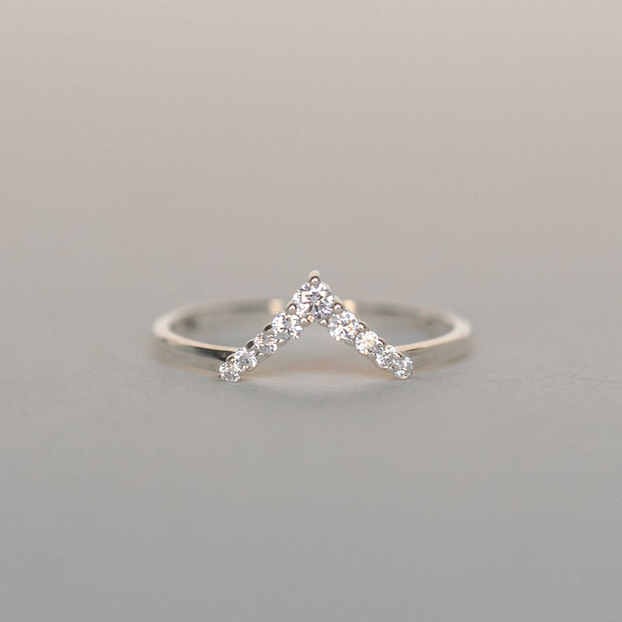 Silver Stacking Ring with diamonds, V Chevron Curved Ring for stack, Turo Ring