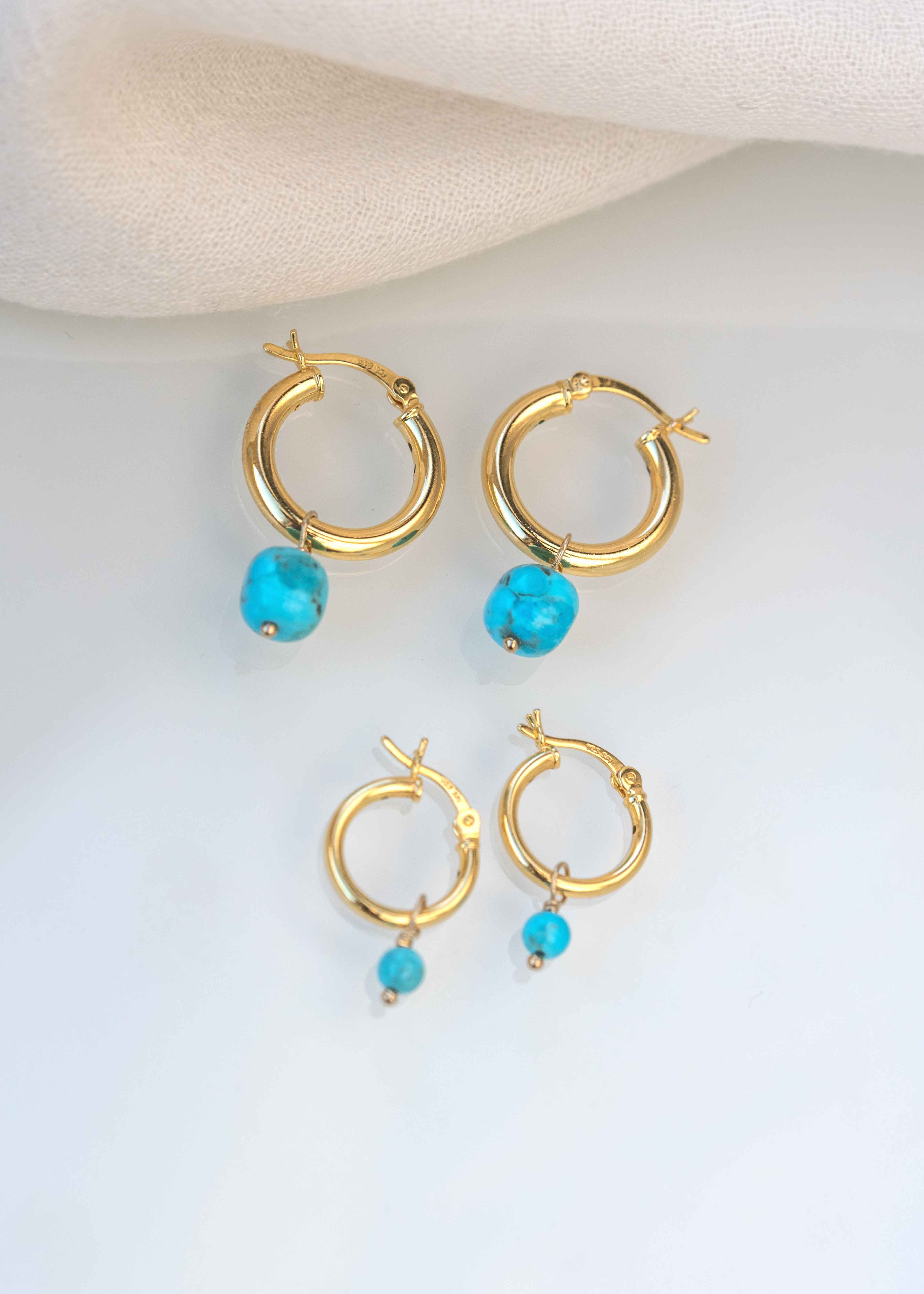 Natural Turquoise Hoops Earrings Set Mother's Day Mother Daughter Jewelry