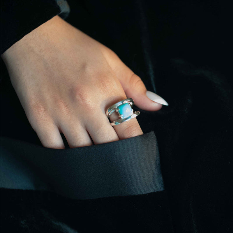 Turquoise Statement Ring Sterling Silver Unique Modern Gemstone Birthstone Rings for Women