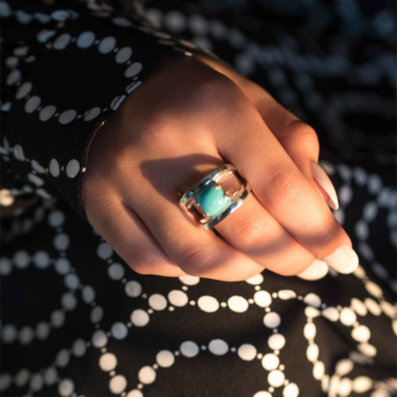 Turquoise Statement Ring Sterling Silver Unique Modern Gemstone Birthstone Rings for Women