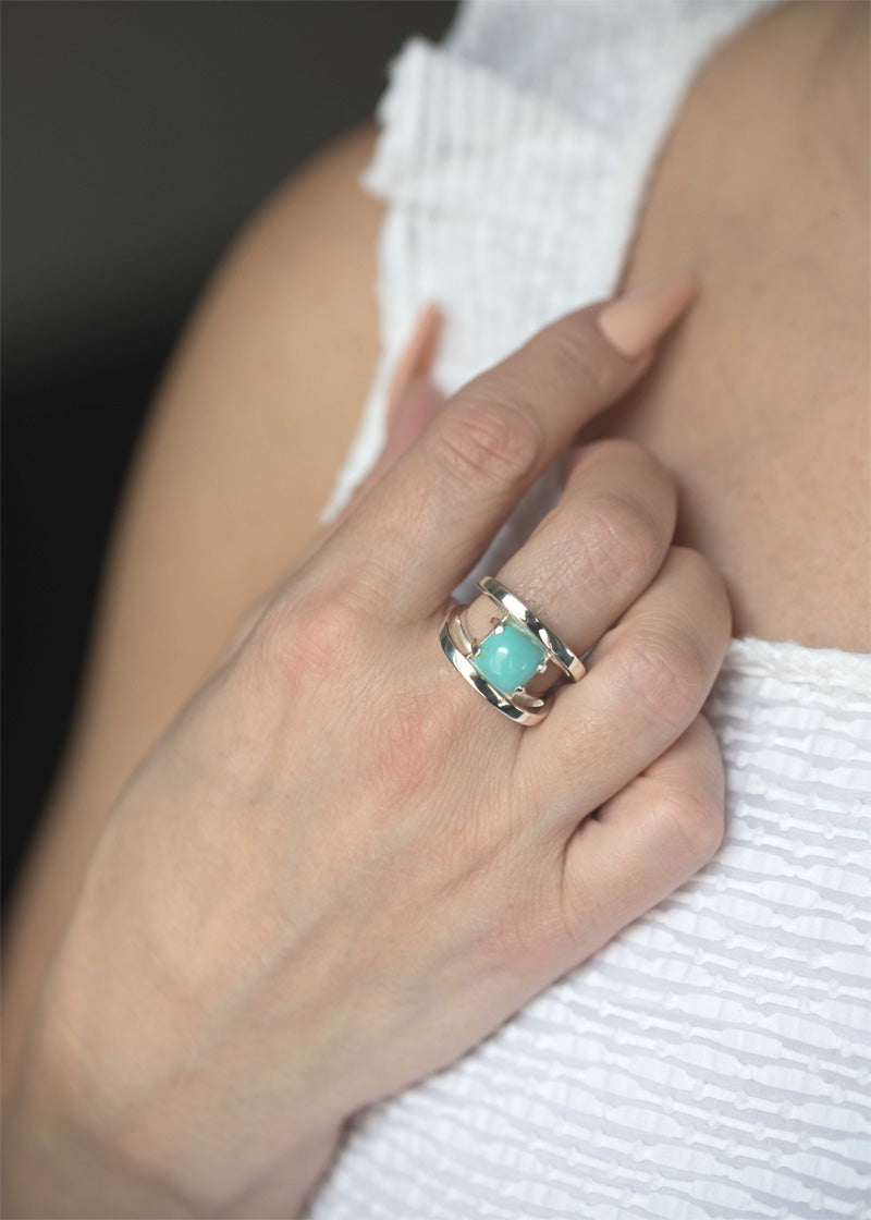 Turquoise Statement Ring Sterling Silver Unique Modern Gemstone Birthstone Rings for Women