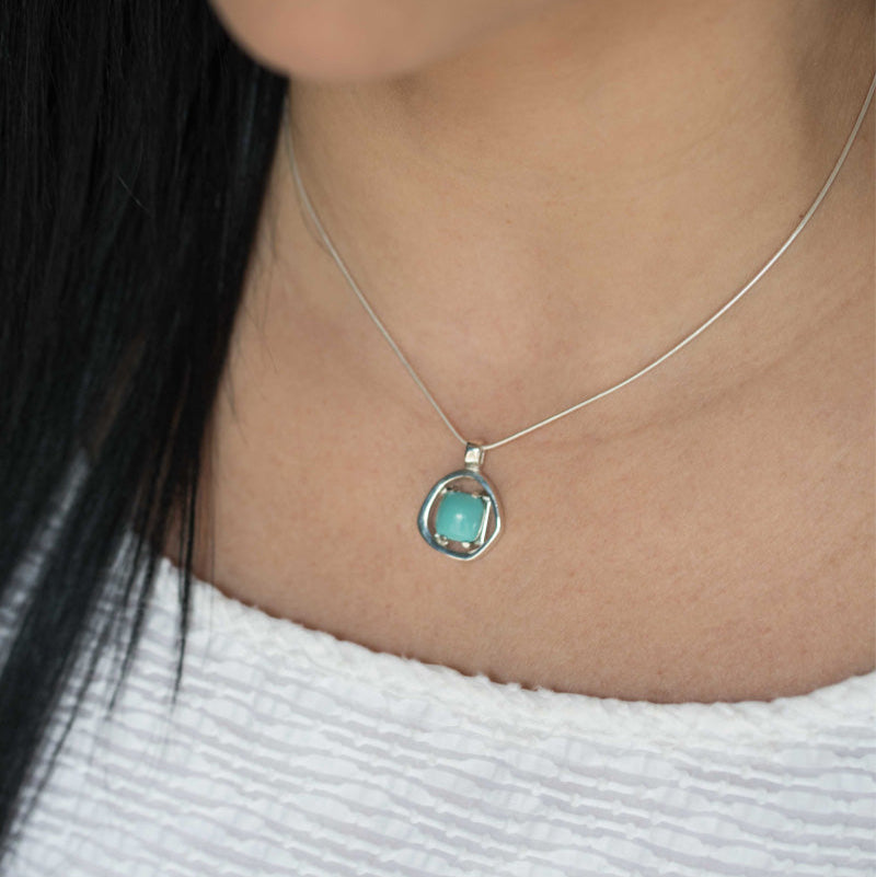 Turquoise Silver Geometric Necklace