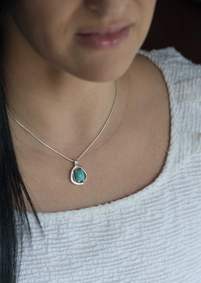 Turquoise Silver Geometric Necklace