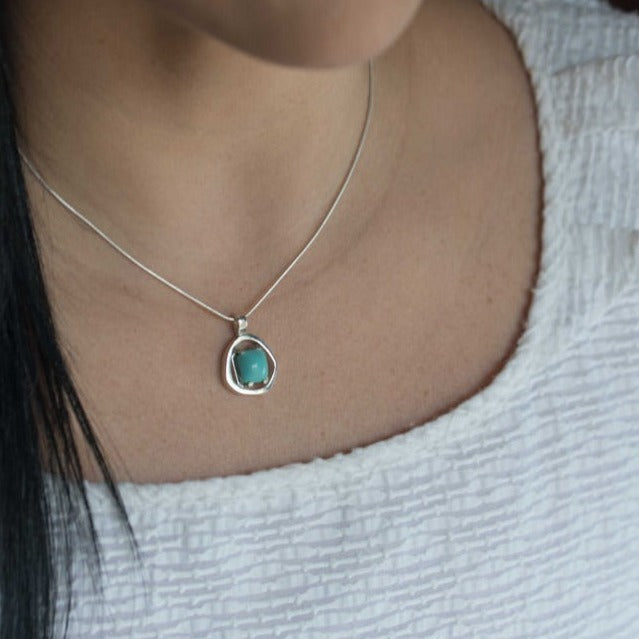 Turquoise Silver Geometric Necklace