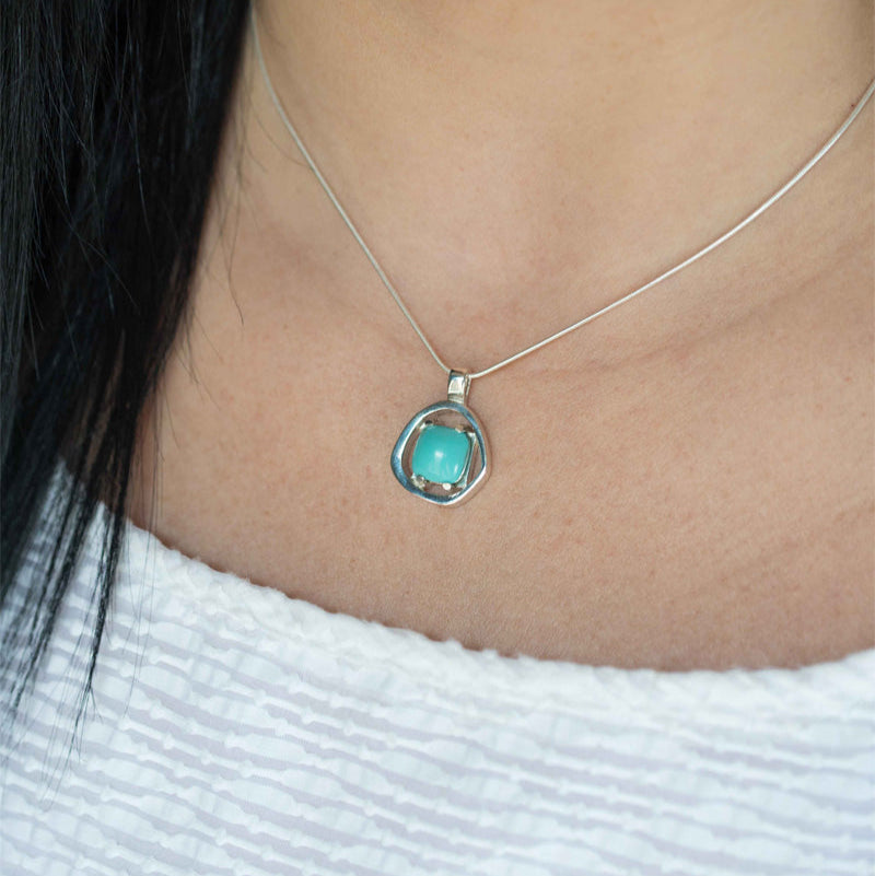 Turquoise Silver Geometric Necklace