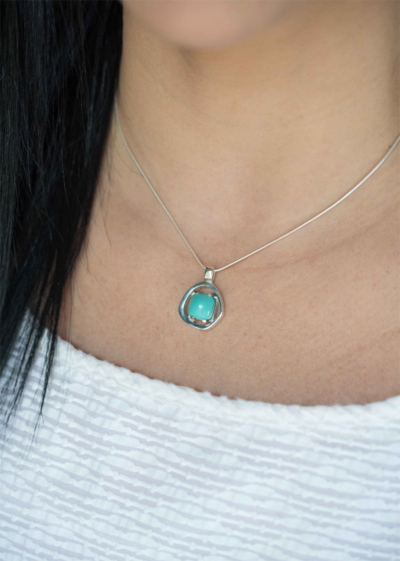 Turquoise Silver Geometric Necklace