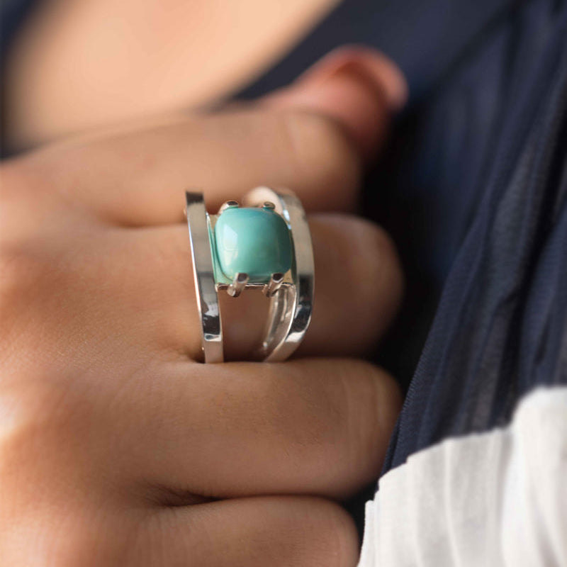 turquoise silver geometric ring