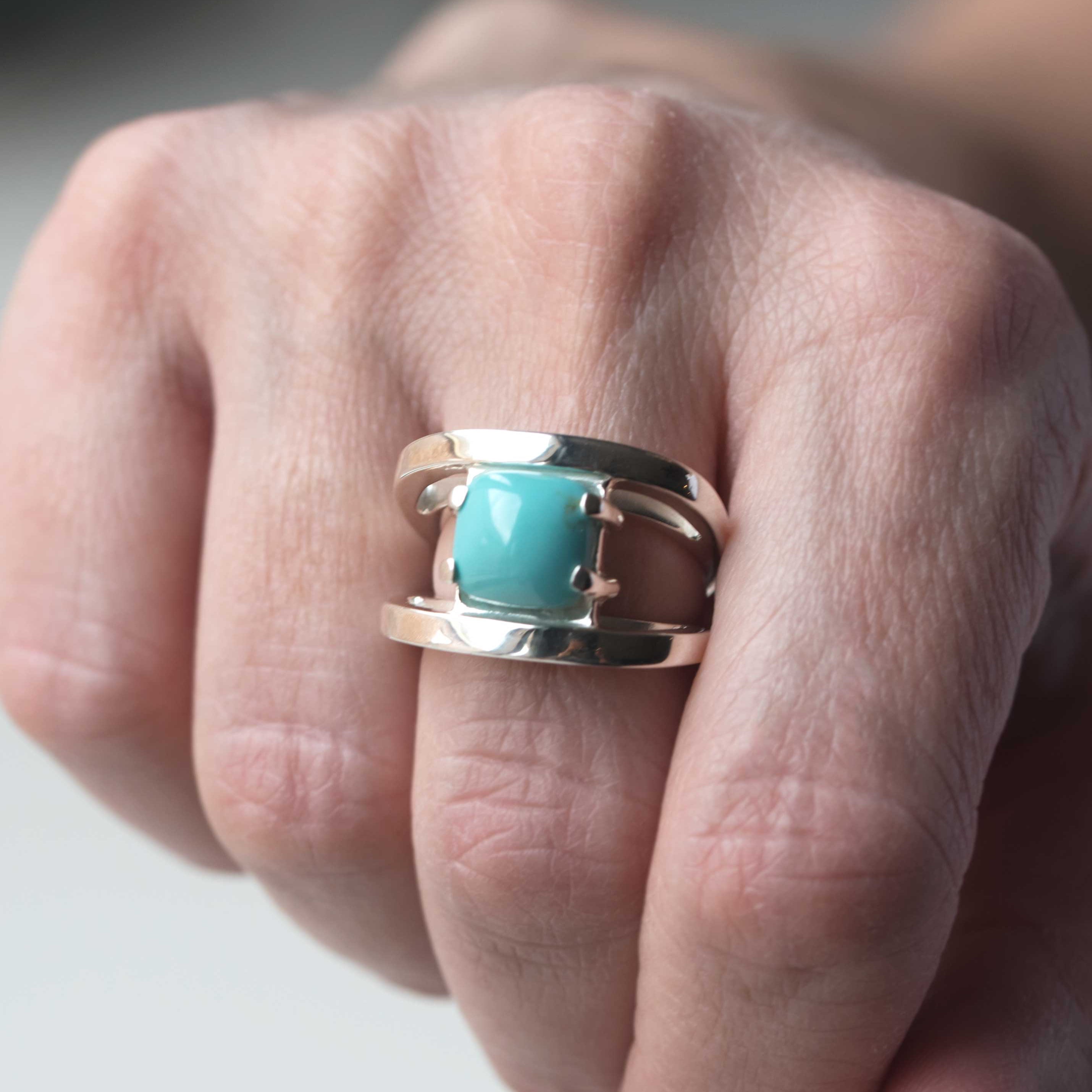 Turquoise Statement Ring Sterling Silver Unique Modern Gemstone Birthstone Rings for Women