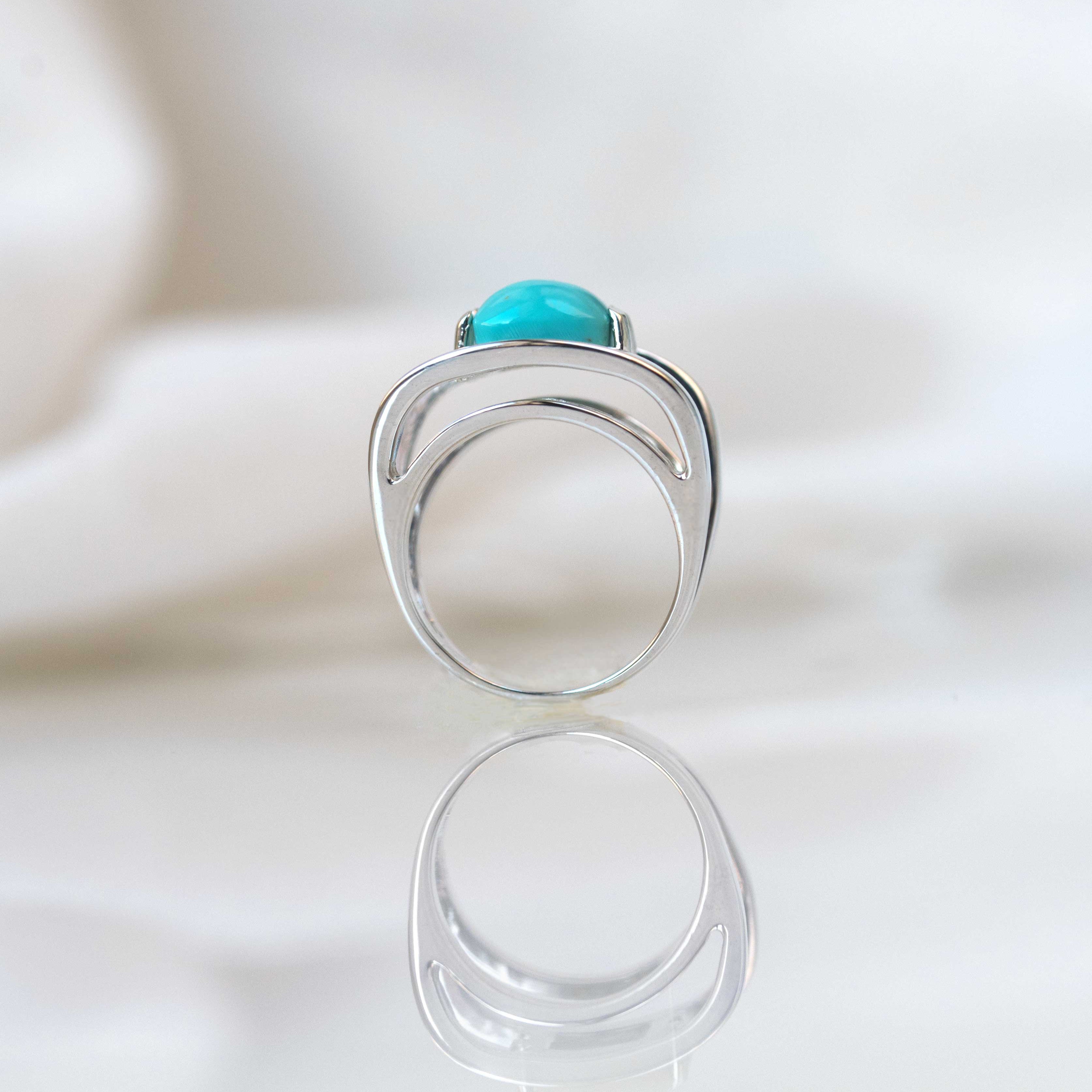 Turquoise Statement Ring Sterling Silver Unique Modern Gemstone Birthstone Rings for Women