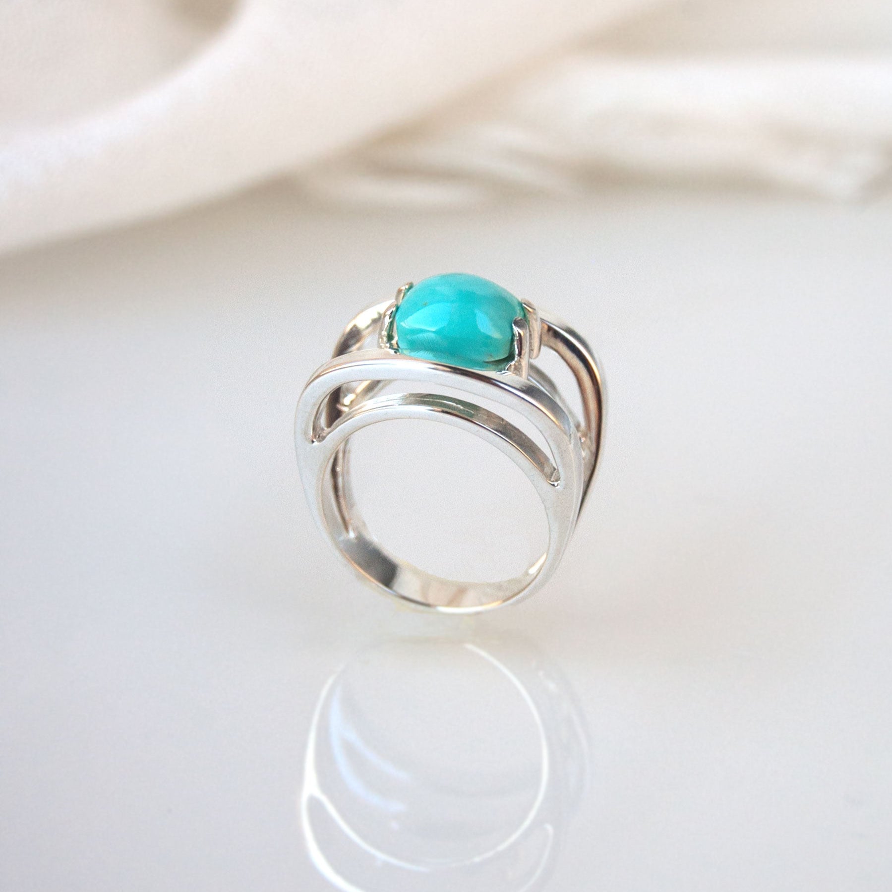 Turquoise Statement Ring Sterling Silver Unique Modern Gemstone Birthstone Rings for Women
