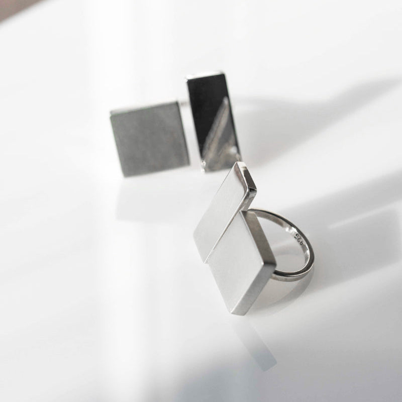 Geometric Sterling Silver Ring Large Size Adjustable Chunky Modern Unique Contemporary