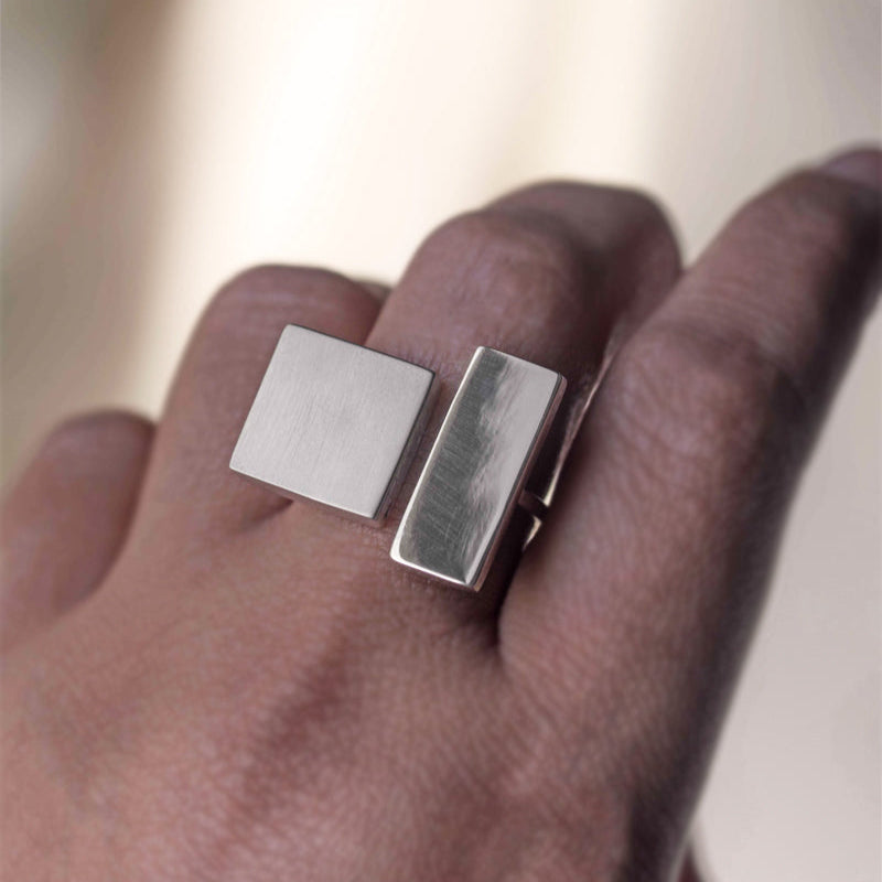 Geometric Sterling Silver Ring Large Size Adjustable Chunky Modern Unique Contemporary